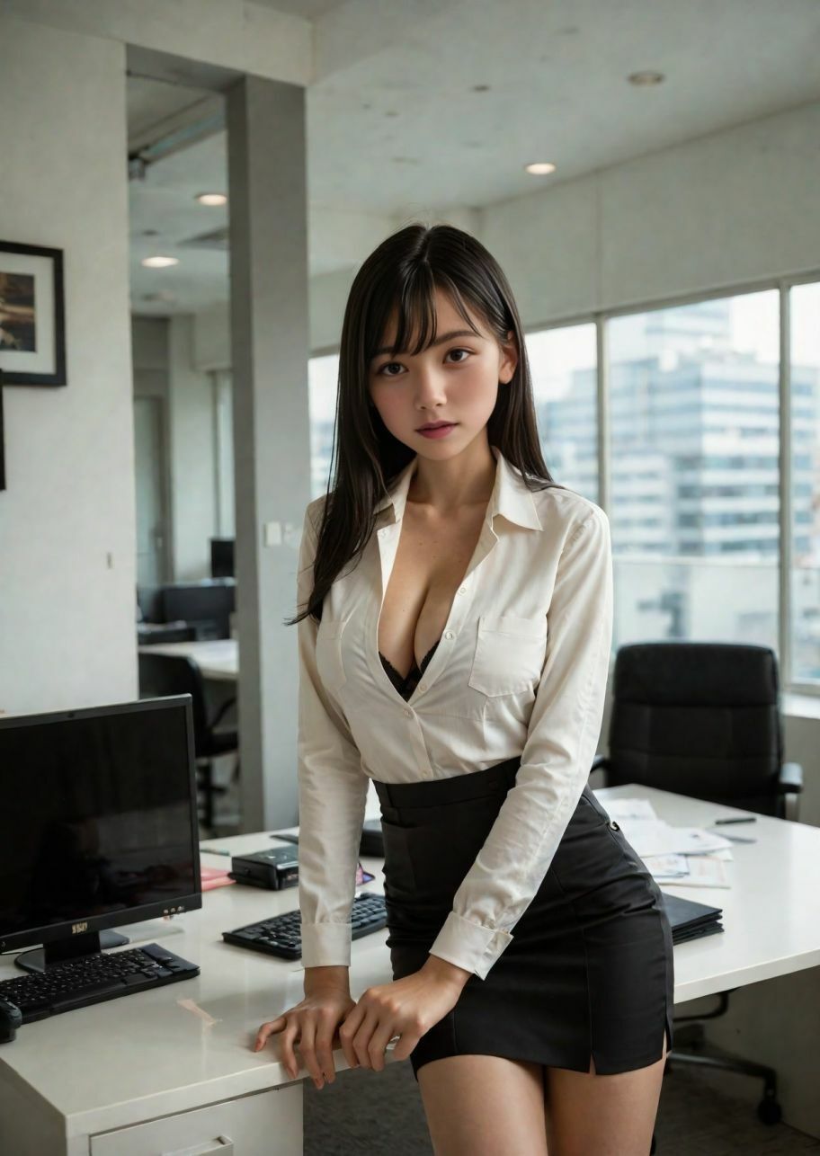 AI生成アダルト写真集「広報の可愛い新入社員を調教して企業ペットにした話」 サンプル画像2