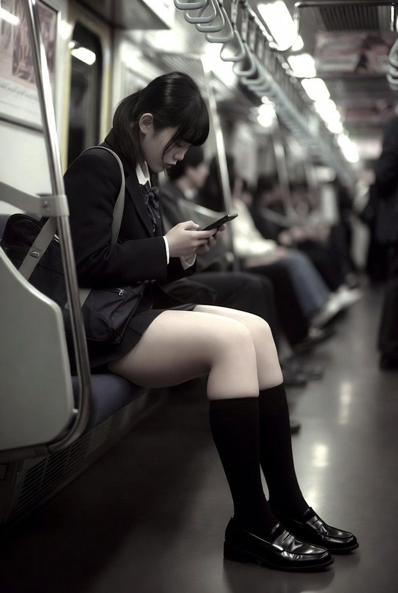 NAI-001 地下鉄JK太もも覗き 〜AI美女の無防備なスマホ画面とむっちり太もも〜 サンプル画像1