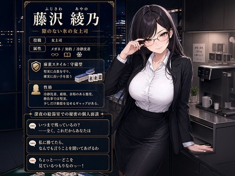 NTR商事 麻雀査定部 〜氷の女上司・綾乃の給湯室・個人面談〜  変態オフィス潜入:Hで給料アップ外伝 サンプル画像1
