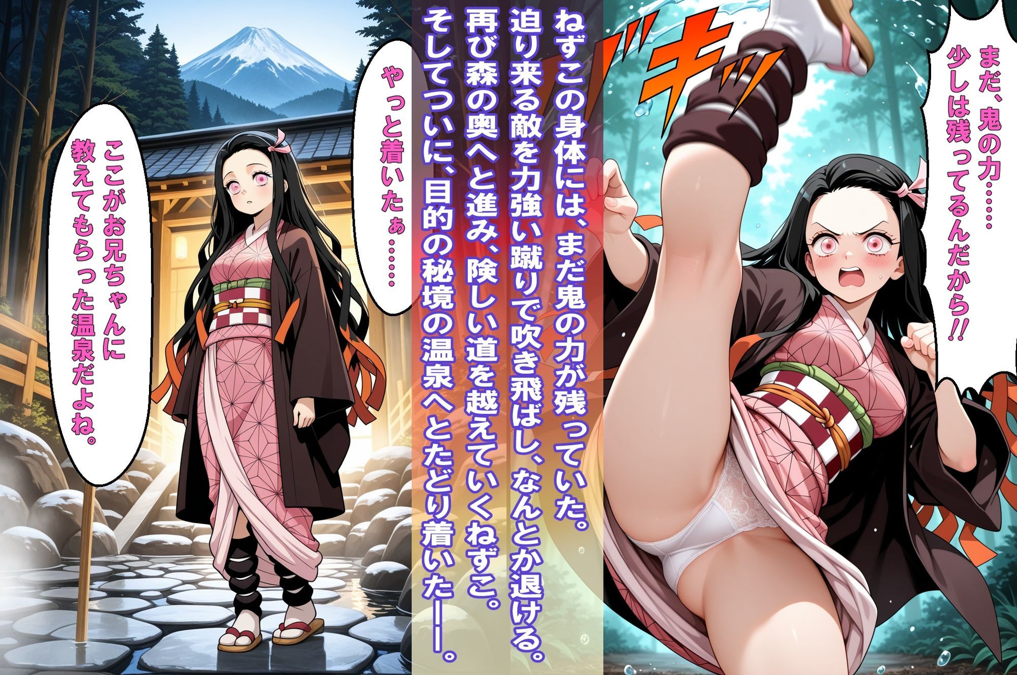 「温泉なんて大嫌い  〜母乳があふれる呪われた秘湯〜」（カナヲ）＆「おっぱいから母乳！！湯けむりに潜む呪い」（ねずこ）2冊セット【静止画200枚、動画12個（合計15分35秒）、静止画はセリフ入り、動画は音声入り】 サンプル画像7