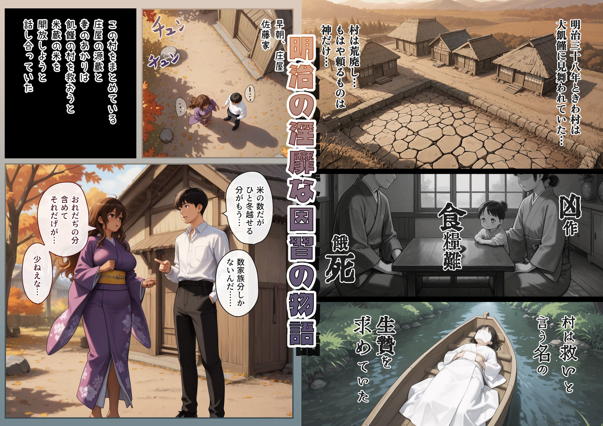 『明治助平浪漫譚』生贄にされた爆乳女は緊縛されてぬれぬれに、儀式はこれでヲハリ。「ムカサリ流し〜ヲハリ編」 サンプル画像1