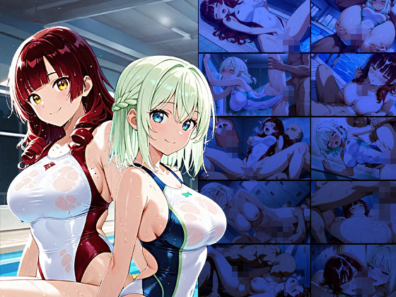 【4K】清楚な白スク水姉妹が部室で若手コーチの精液を争奪する孕ませ交尾 サンプル画像1