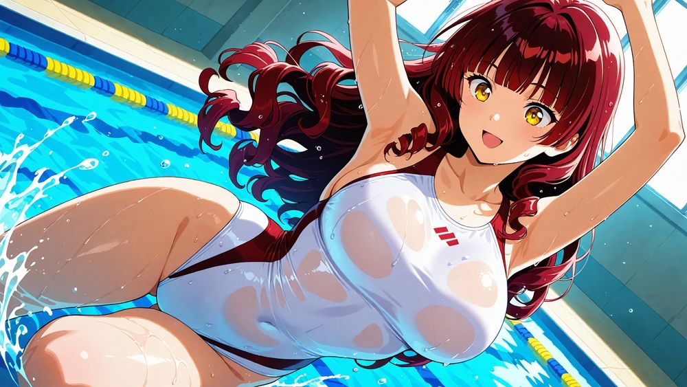 【4K】清楚な白スク水姉妹が部室で若手コーチの精液を争奪する孕ませ交尾 サンプル画像5