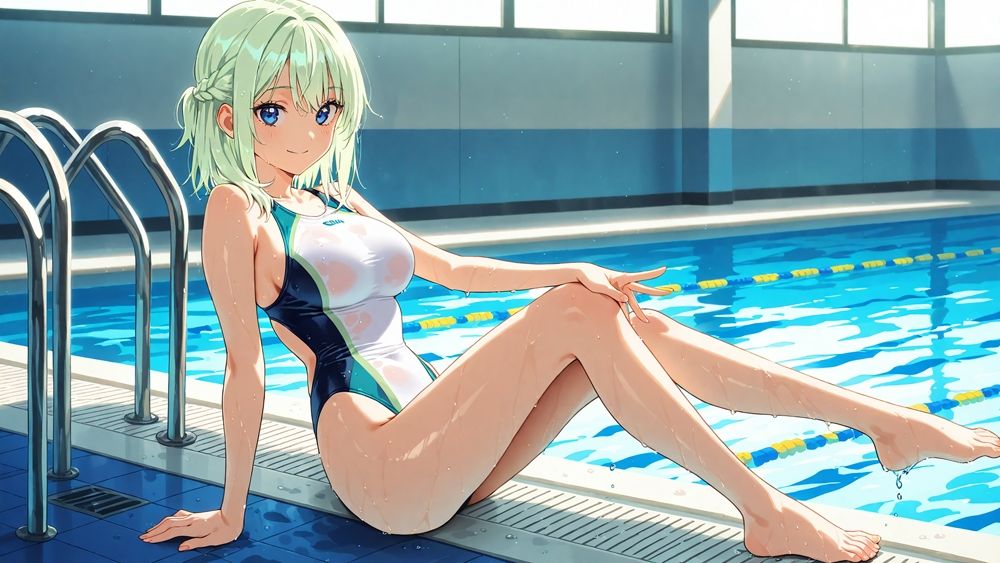 【4K】清楚な白スク水姉妹が部室で若手コーチの精液を争奪する孕ませ交尾 サンプル画像6