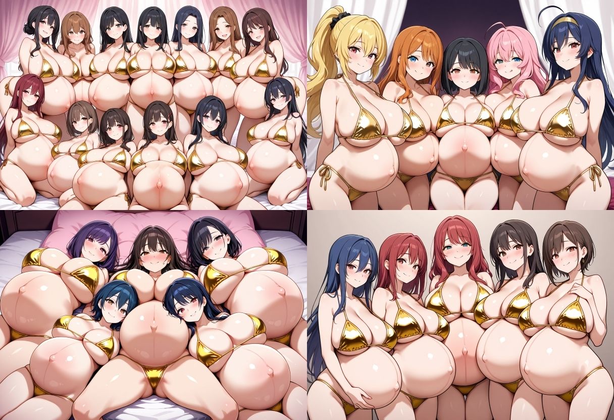 【500枚】金ビキニ×巨乳×妊婦 ハーレムCG集 サンプル画像2