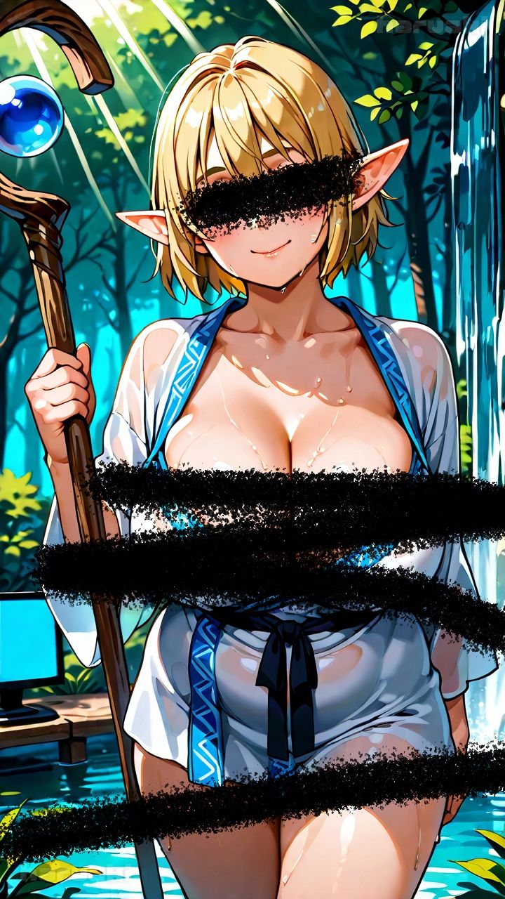 【AIアニメ巨乳美女写真集】Vol.9 ゲームの中で金髪爆乳エルフになってエロエロ性活 サンプル画像1