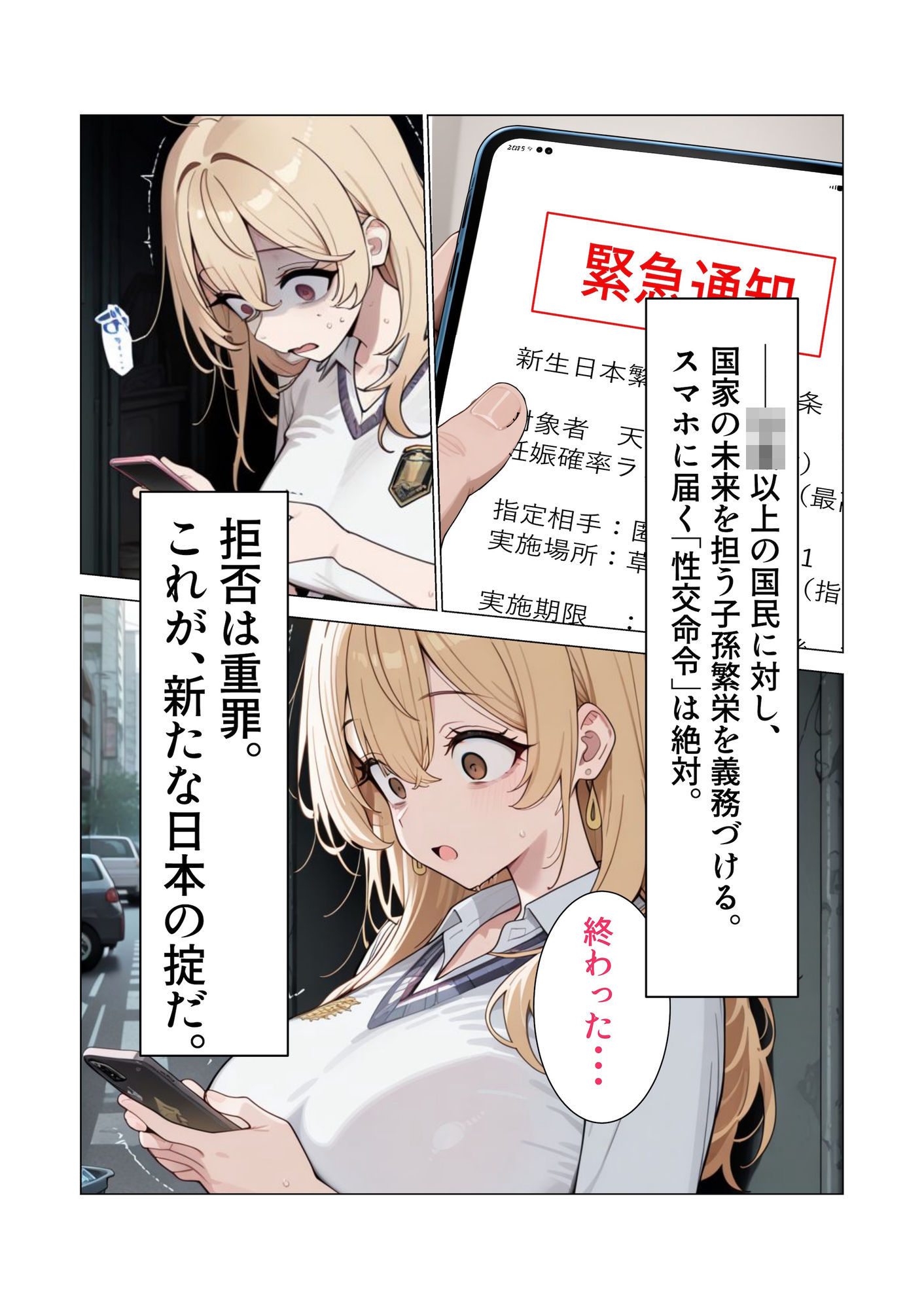 【AIイラスト・漫画集】スマホに届いた性交命令〜ゴミジジイ兄弟の種で子宮パンパン サンプル画像2