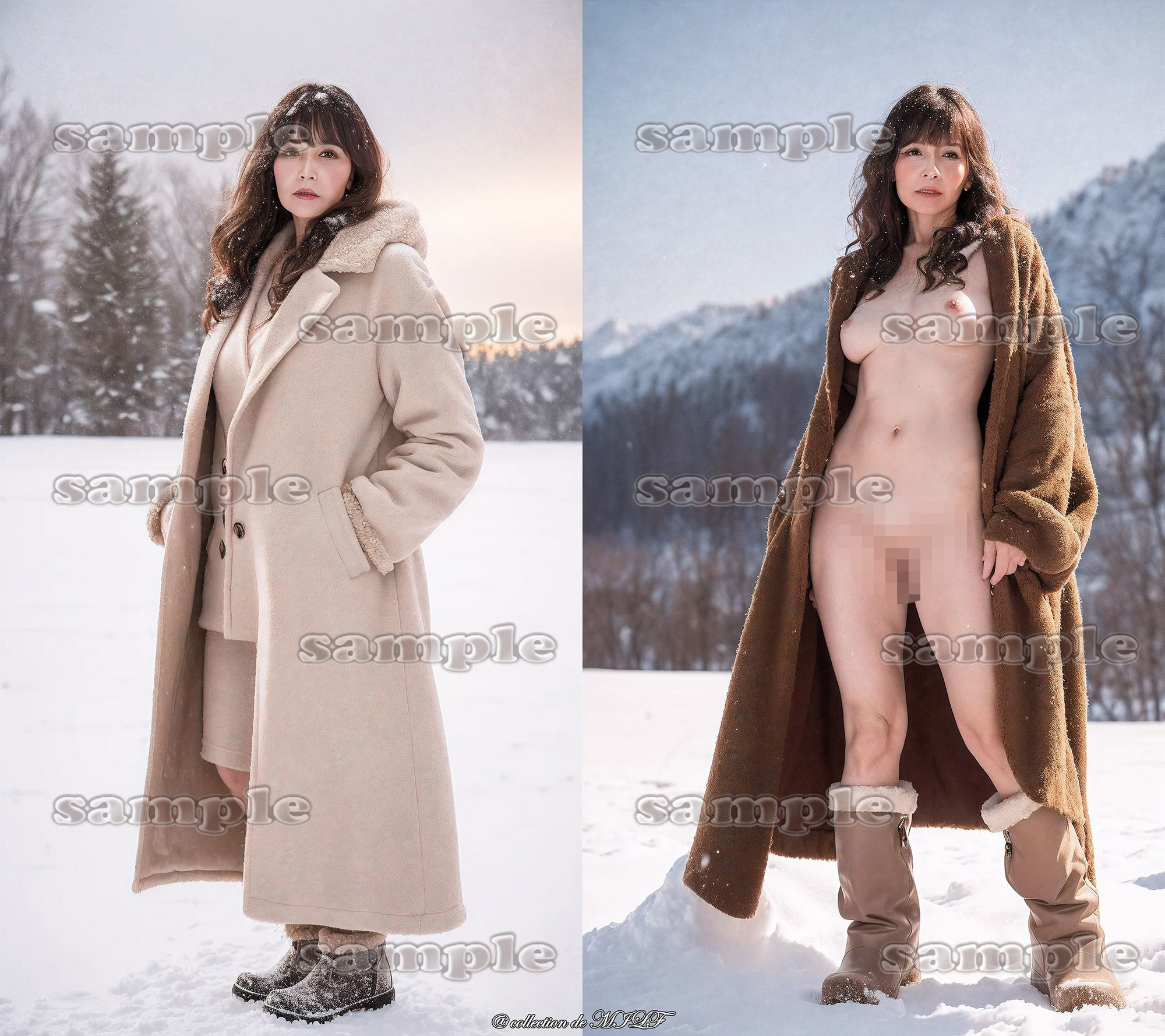【AIグラビア】雪原で露出する熟女 サンプル画像3