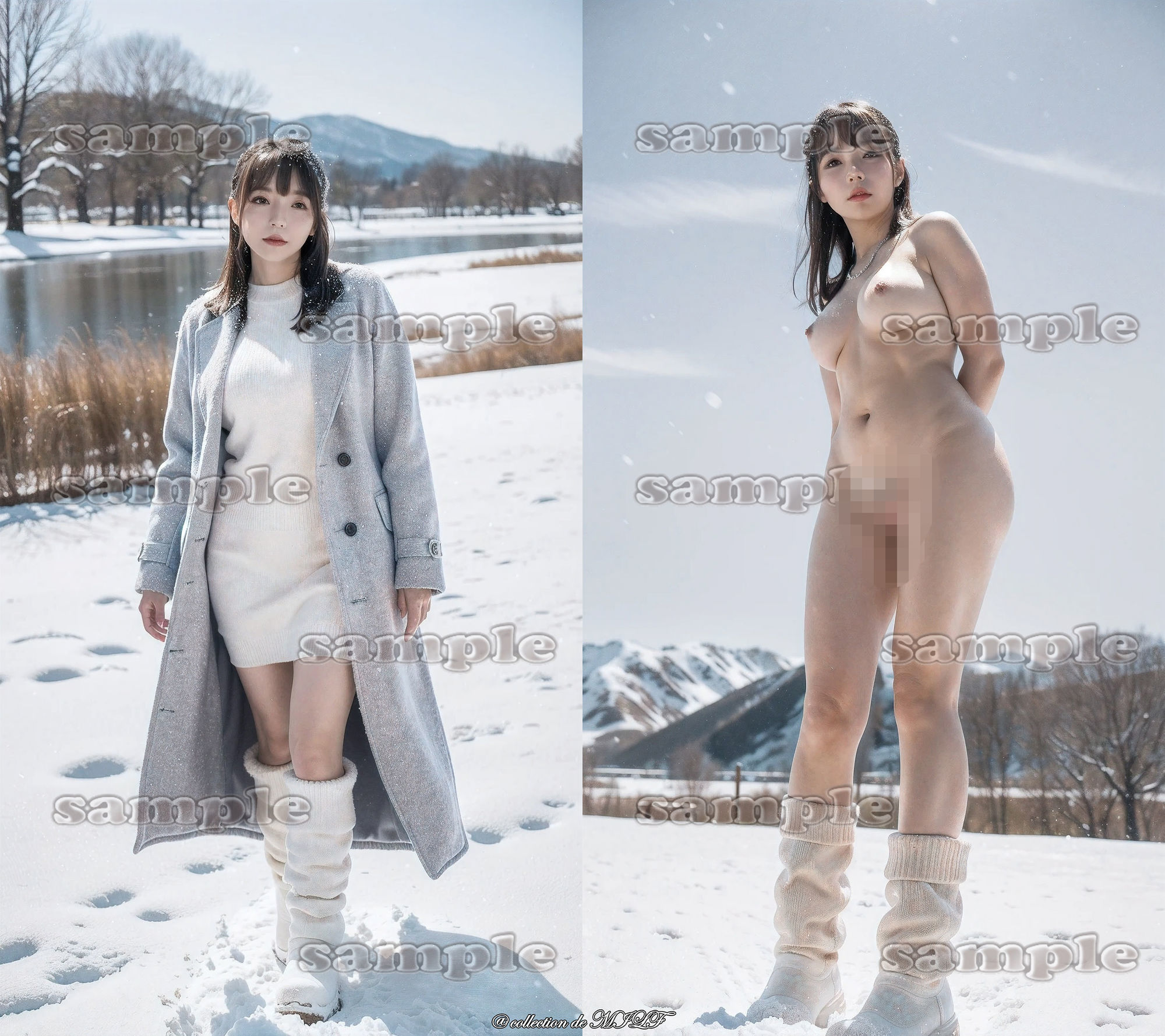 【AIグラビア】雪原で露出する熟女 サンプル画像7