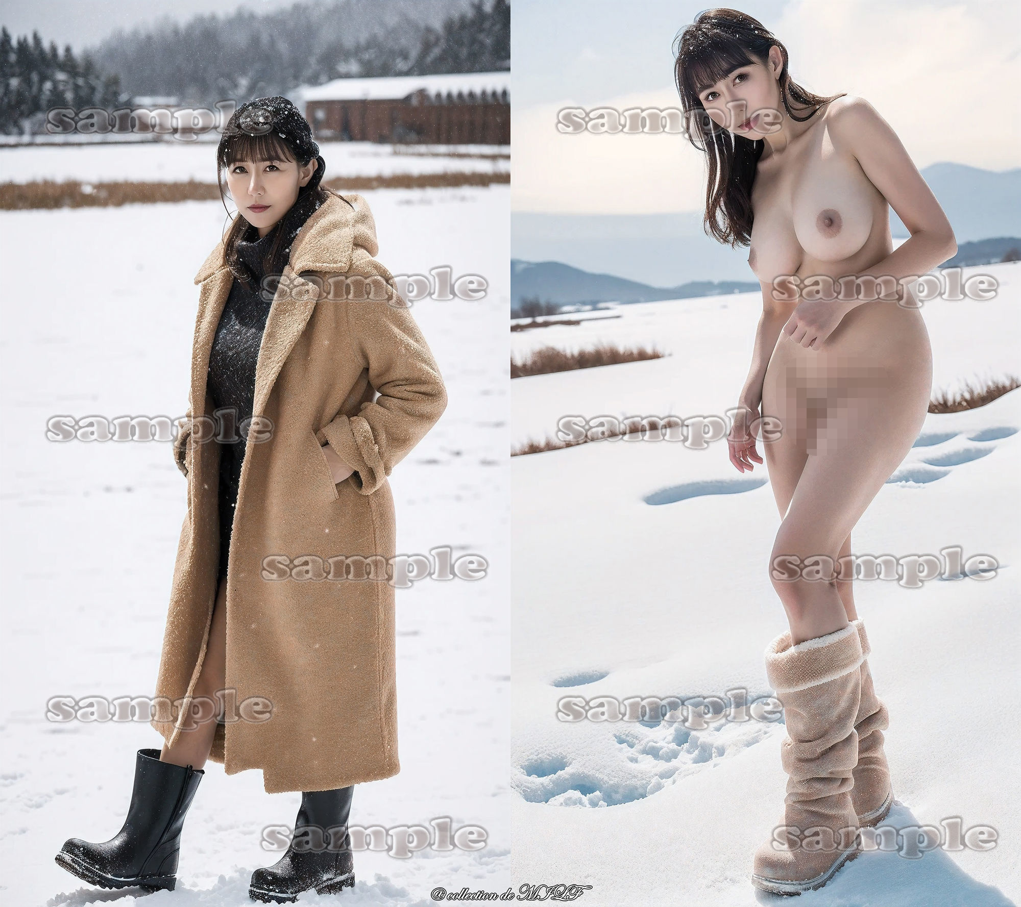 【AIグラビア】雪原で露出する熟女 サンプル画像9