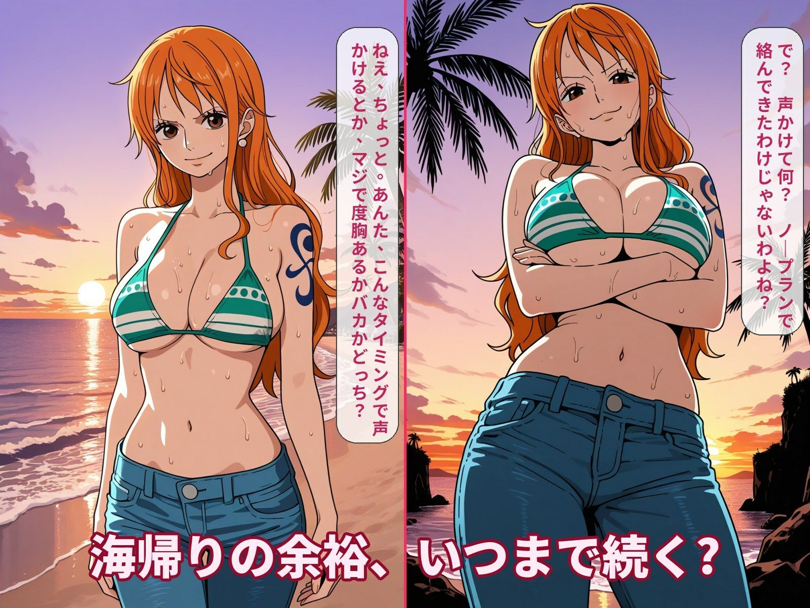 【AI漫画】おねえさん完全陥落〜ナ〇〜海帰りを連れ出し即ハメ〜 サンプル画像1