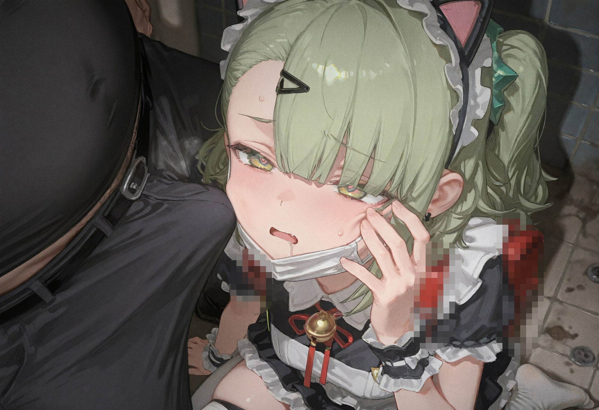 【CG489枚＋動画11本】「公衆便所×メイド服」資金難の妄想天使がオジサンの肉便器に。マスク越しフェラから始まる発情ドM覚醒 サンプル画像3