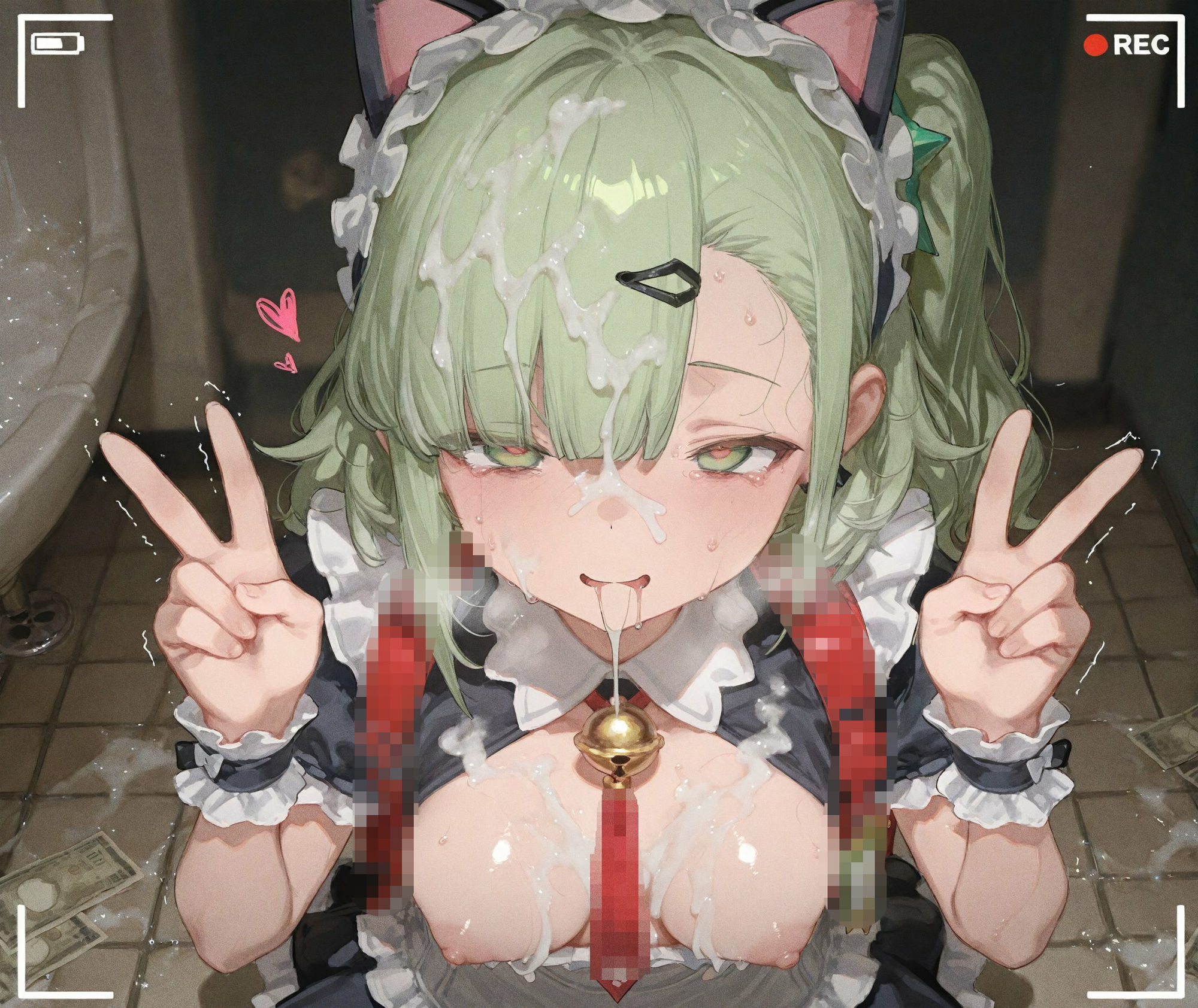 【CG489枚＋動画11本】「公衆便所×メイド服」資金難の妄想天使がオジサンの肉便器に。マスク越しフェラから始まる発情ドM覚醒 サンプル画像9