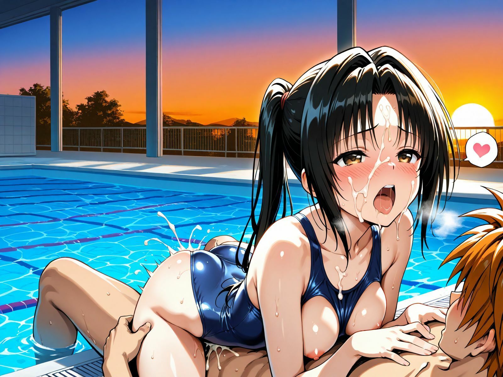 【アクシデン To LOVE】【学生服、裸、スク水】黒髪ポニテロングクーデレ先輩（実はドスケベ）先輩女学生八条凛子ちゃんとラブラブエッチ サンプル画像9