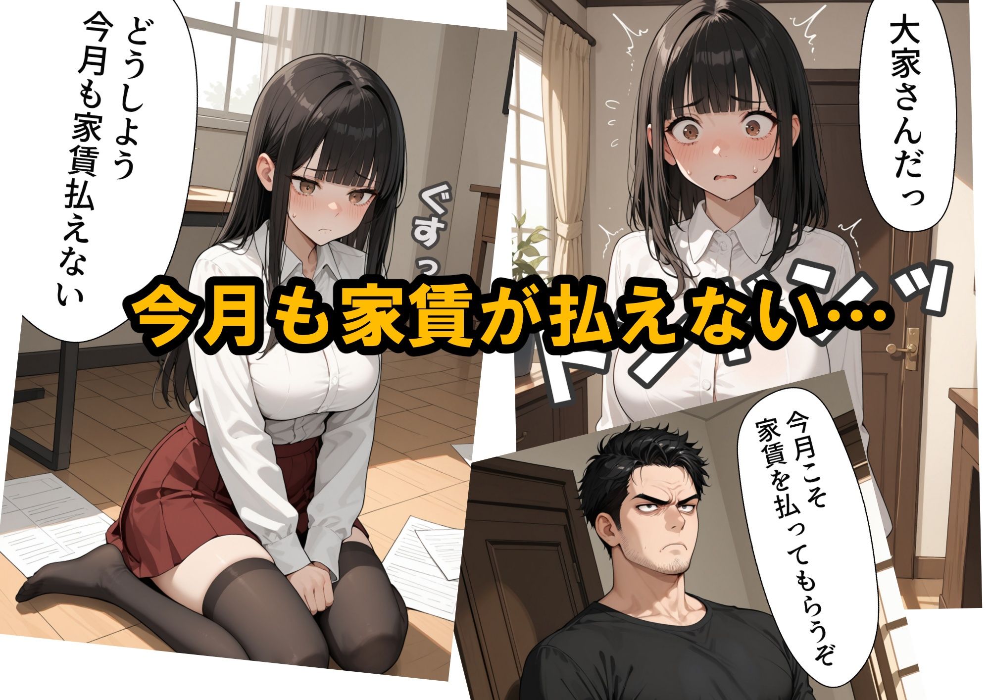 【家賃滞納】清楚系巨乳女子大生が堕ちる「性の取引」大家のエッチな要求にNOと言えない黒髪ロングニーハイ！エスカレートする強●調教 サンプル画像1