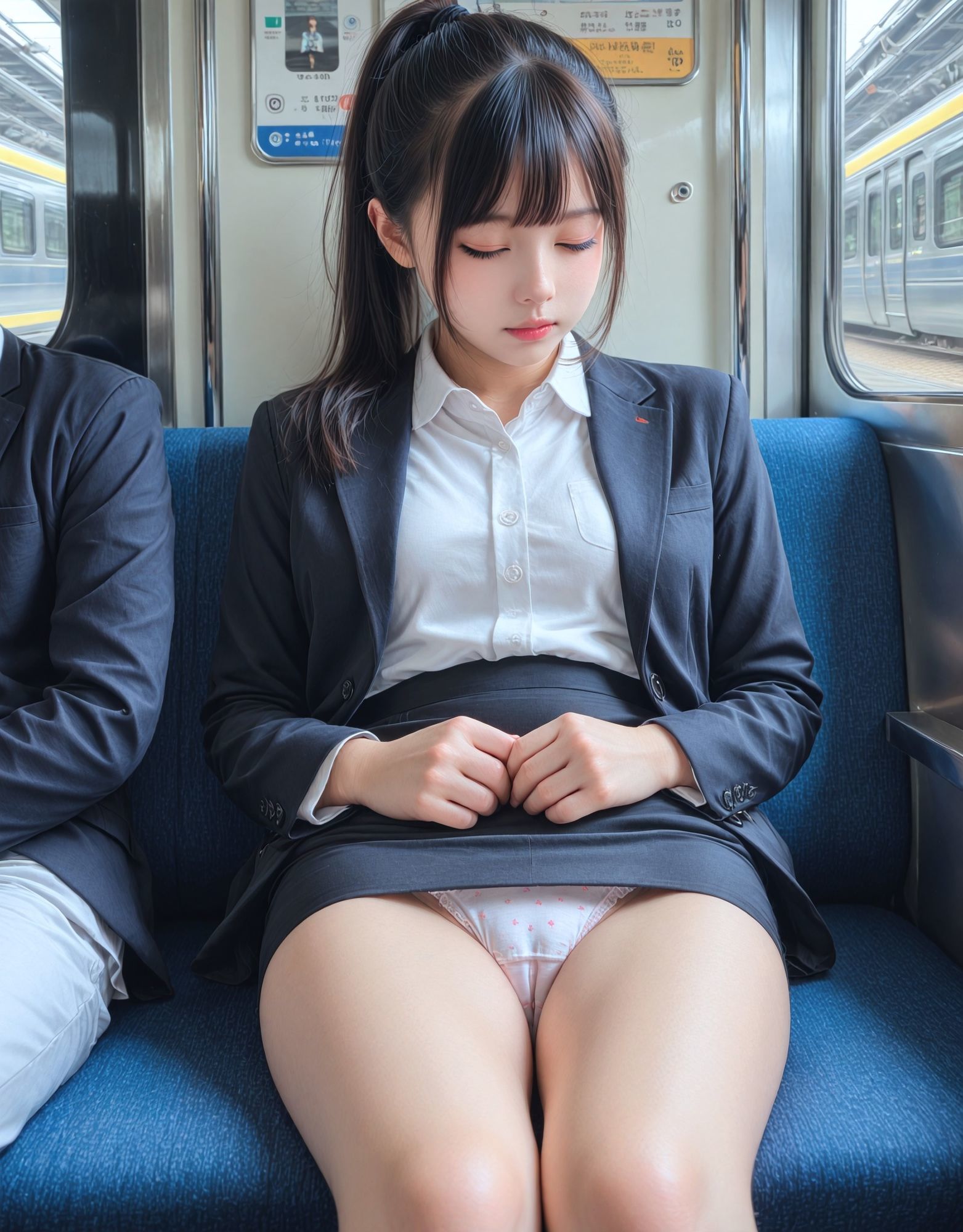 【無防備100枚】お疲れ乙女の失態、電車で捉えたスカートの中 サンプル画像4