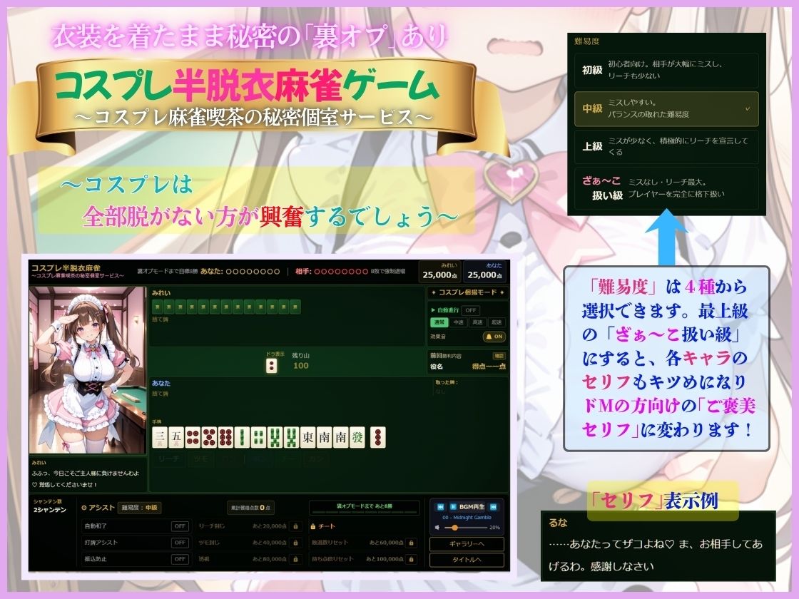 【麻雀ゲーム】コスプレ半脱衣麻雀ゲーム  〜コスプレは全部脱がない方が興奮するでしょう！〜 サンプル画像1