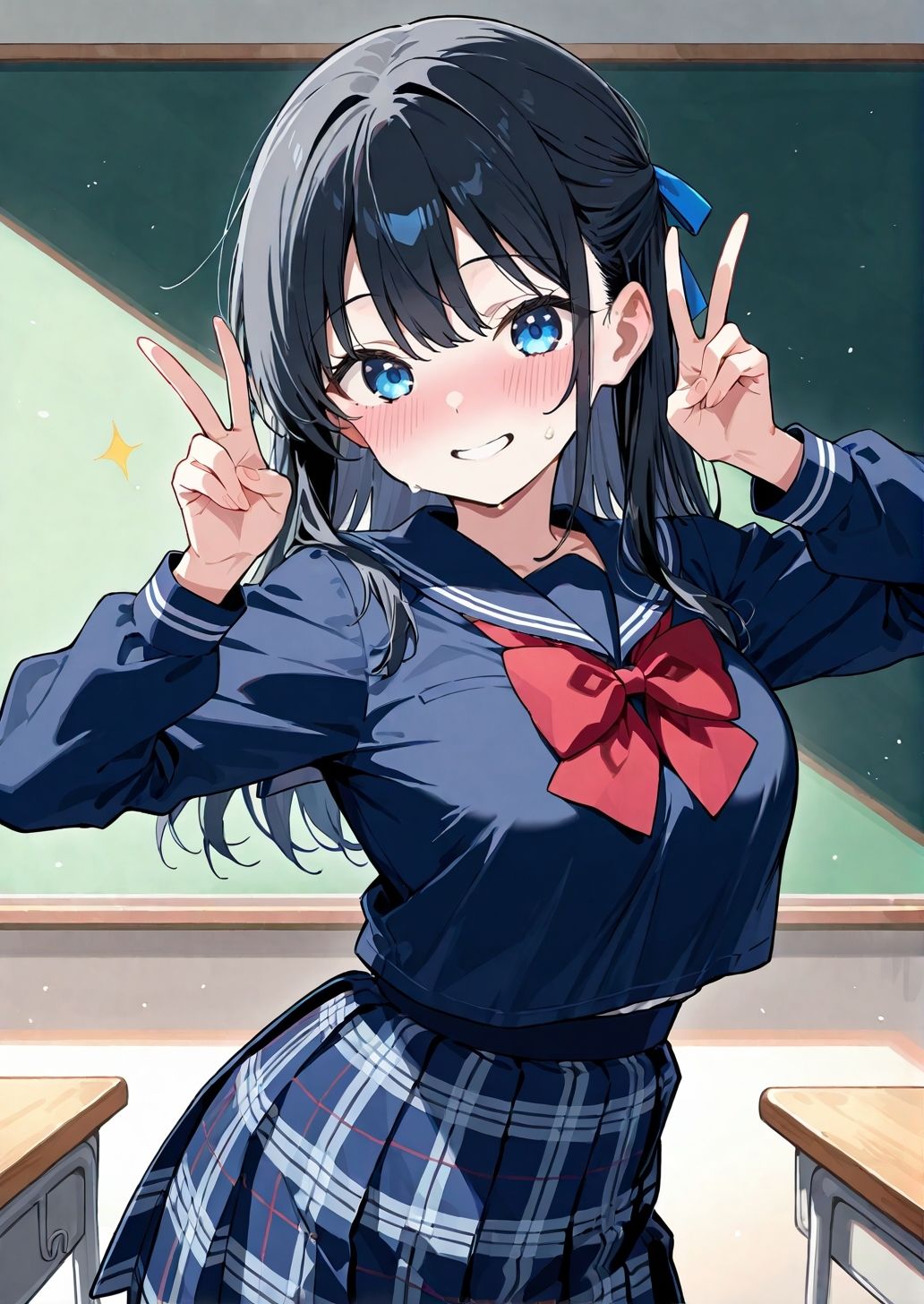 えっちなでかぱい黒髪ちゃん（でかぱいver） 恥じらいながらも大興奮教室えっち サンプル画像1
