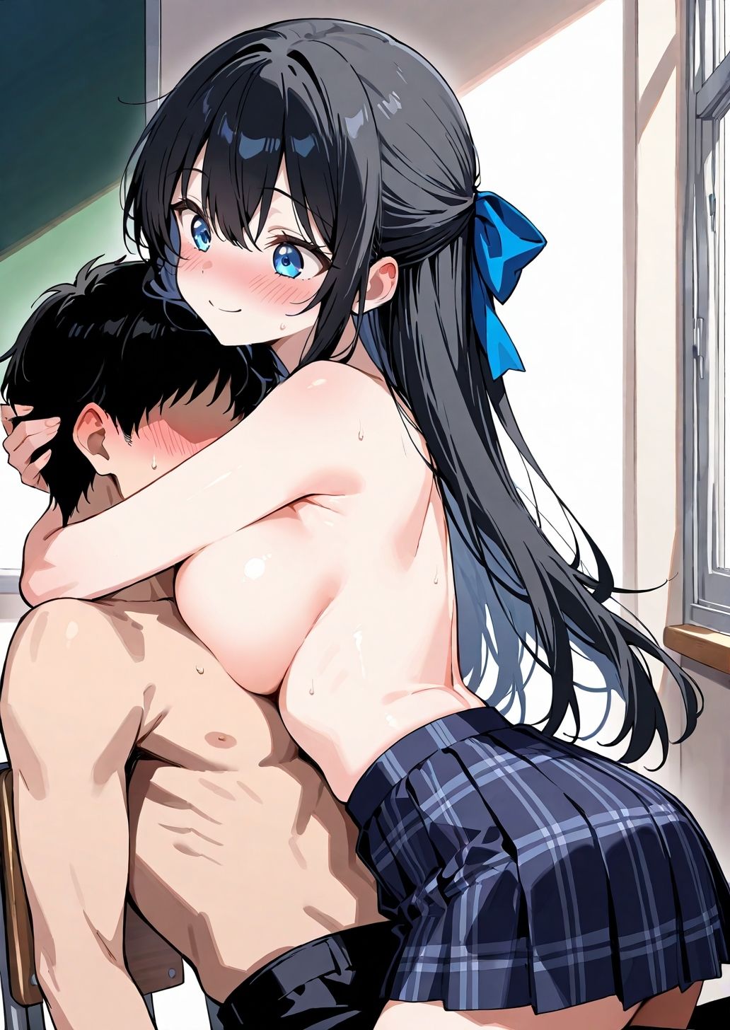 えっちなでかぱい黒髪ちゃん（でかぱいver） 恥じらいながらも大興奮教室えっち サンプル画像8