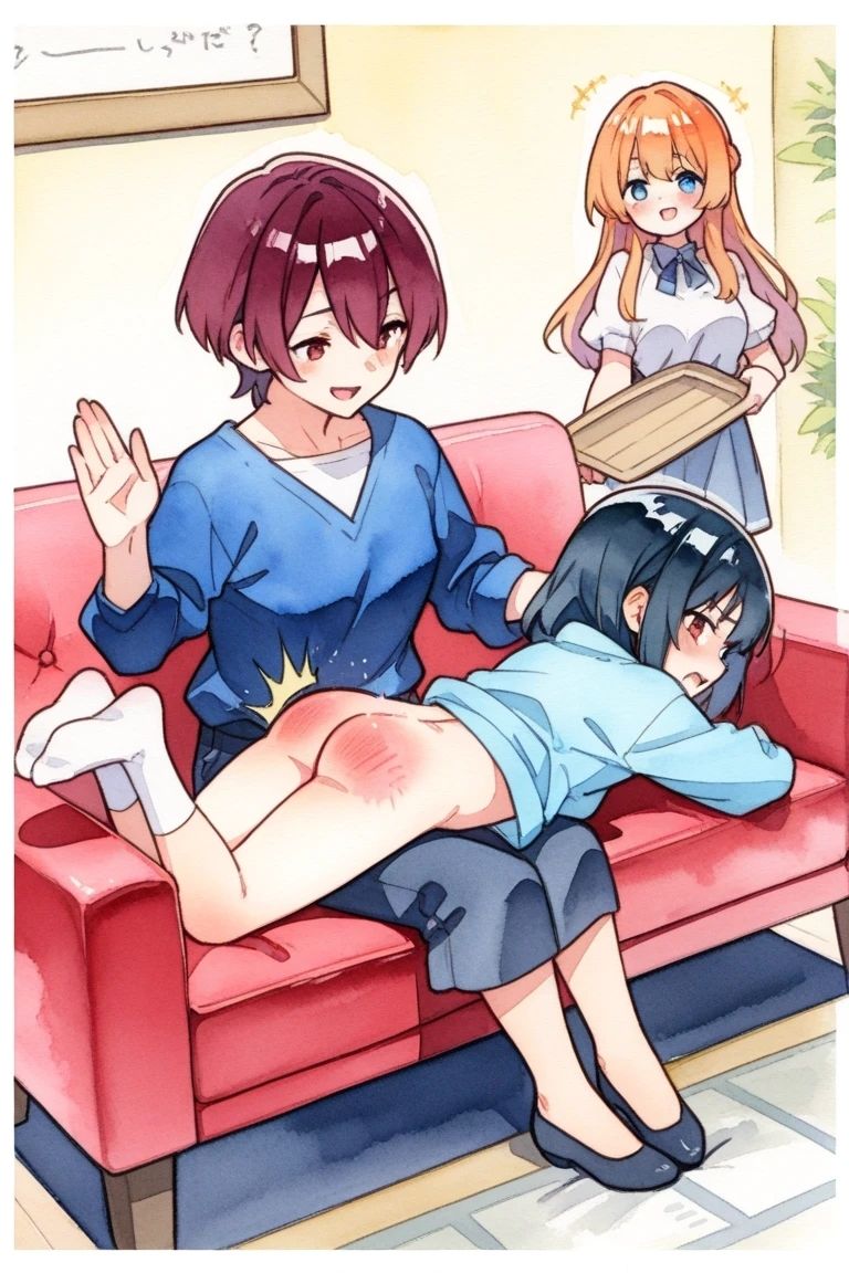 お尻ぺんぺんのお仕置きに耐える女の子達スパンキングイラスト300枚 サンプル画像4
