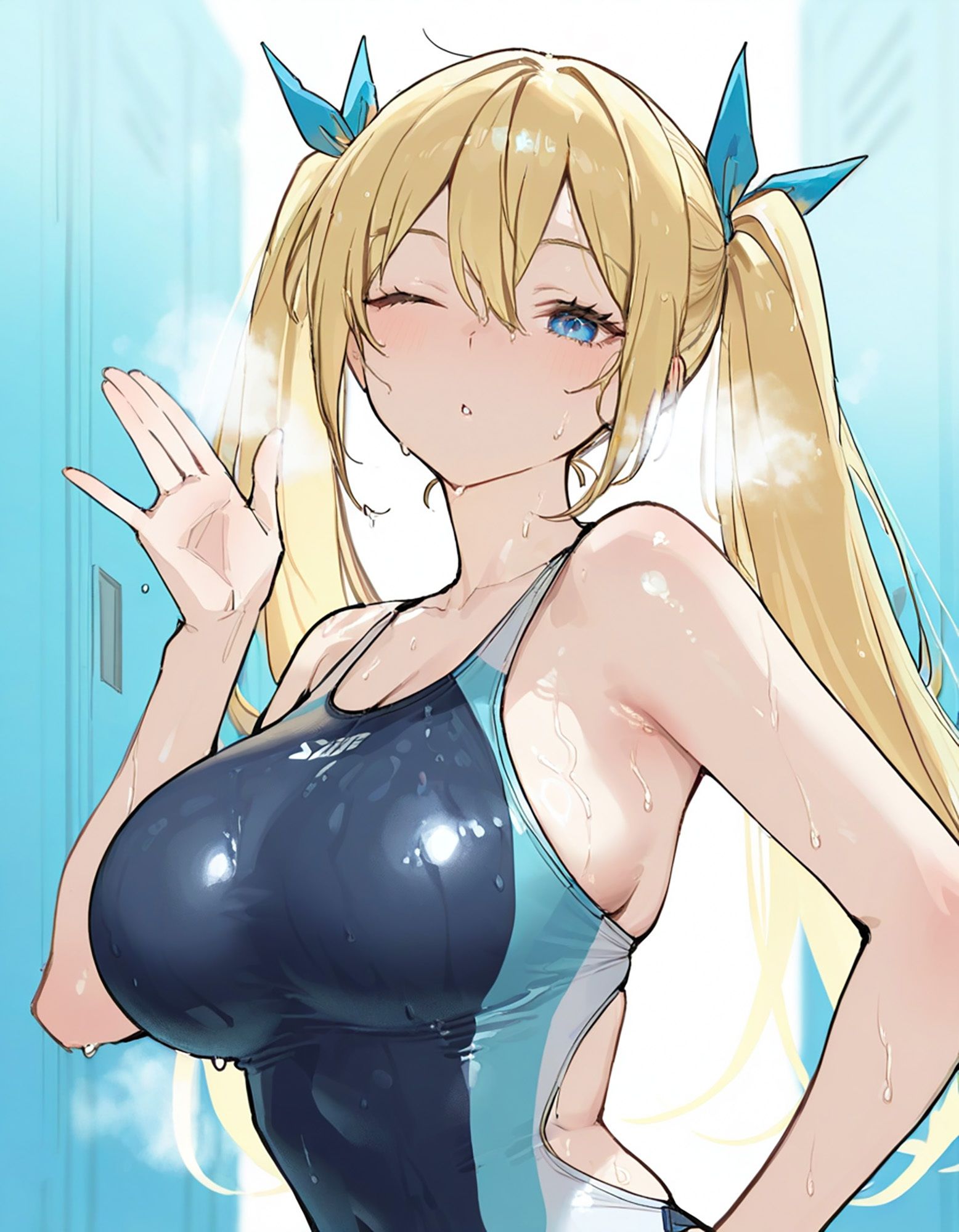 なまいきJ○快楽堕ち！制服黒スト×競泳水着の金髪ツインテギャルをアヘイキするまでわからせたったww 2 サンプル画像7