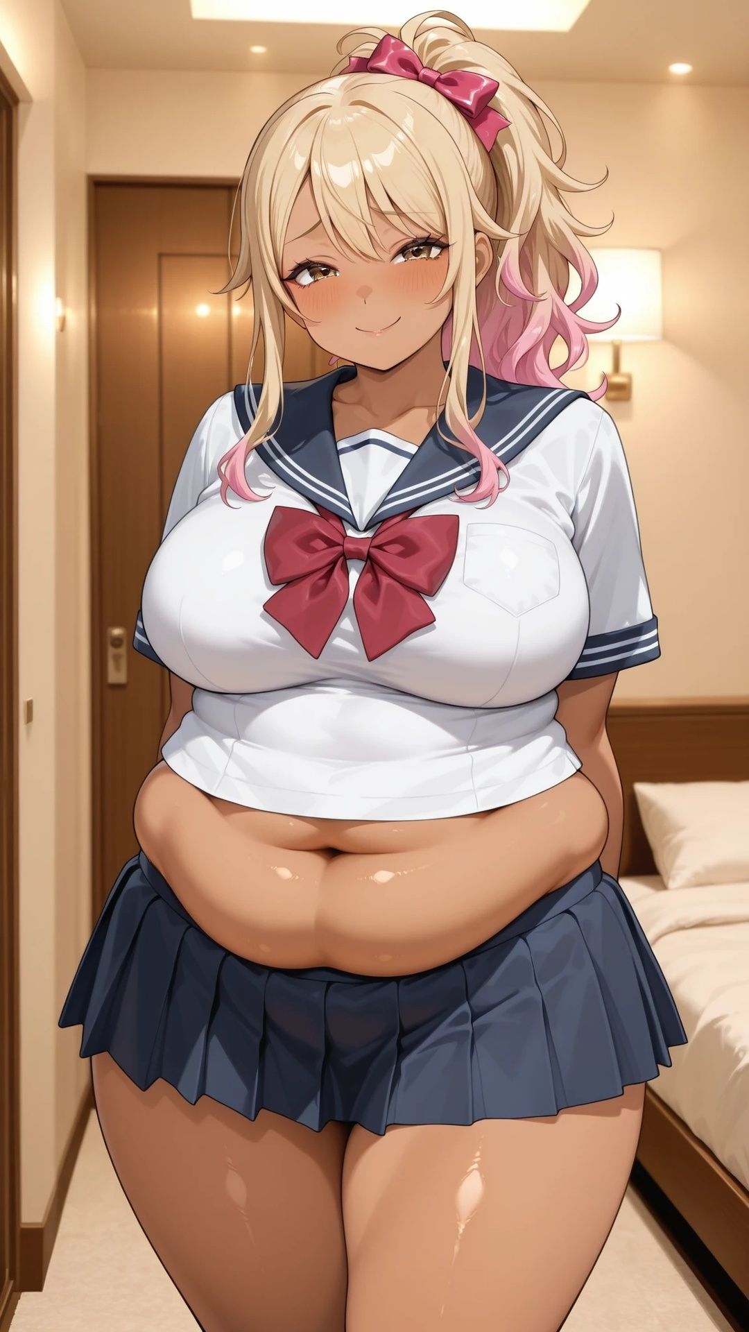 ぽっちゃり黒ギャルと制服ハメ撮り サンプル画像1