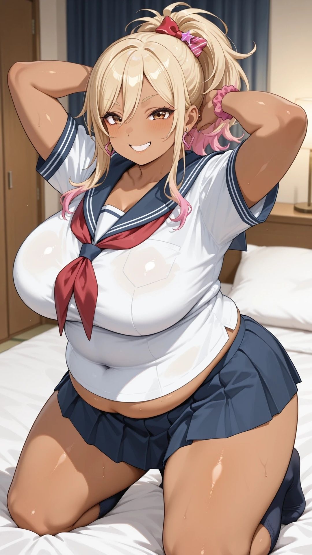 ぽっちゃり黒ギャルと制服ハメ撮り サンプル画像4