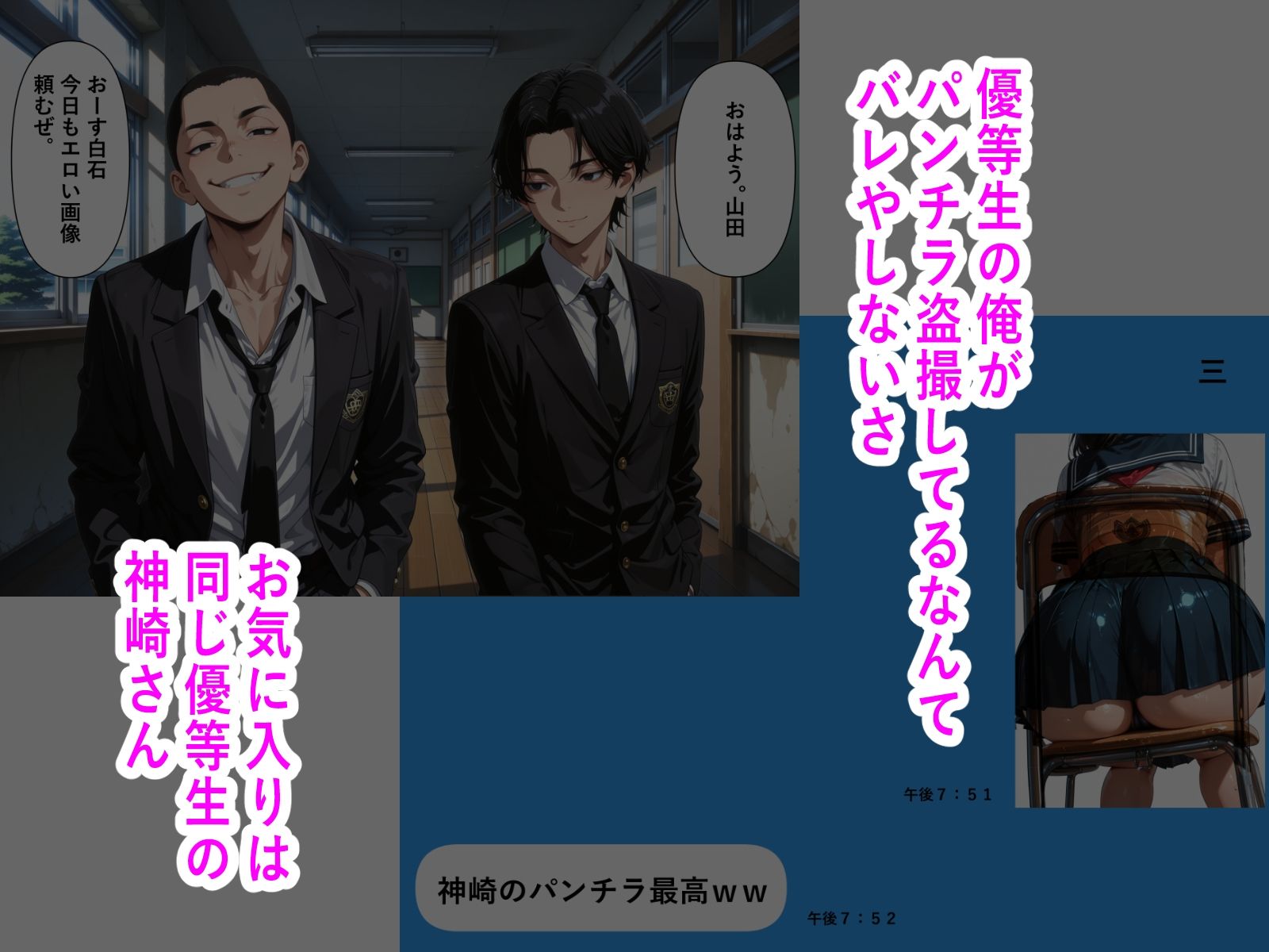 むっつり優等生の片想いが不良友達に寝取られて 〜パンチラ盗撮がバレて、憧れの彼女が肉便器に堕ちるまで〜 サンプル画像1