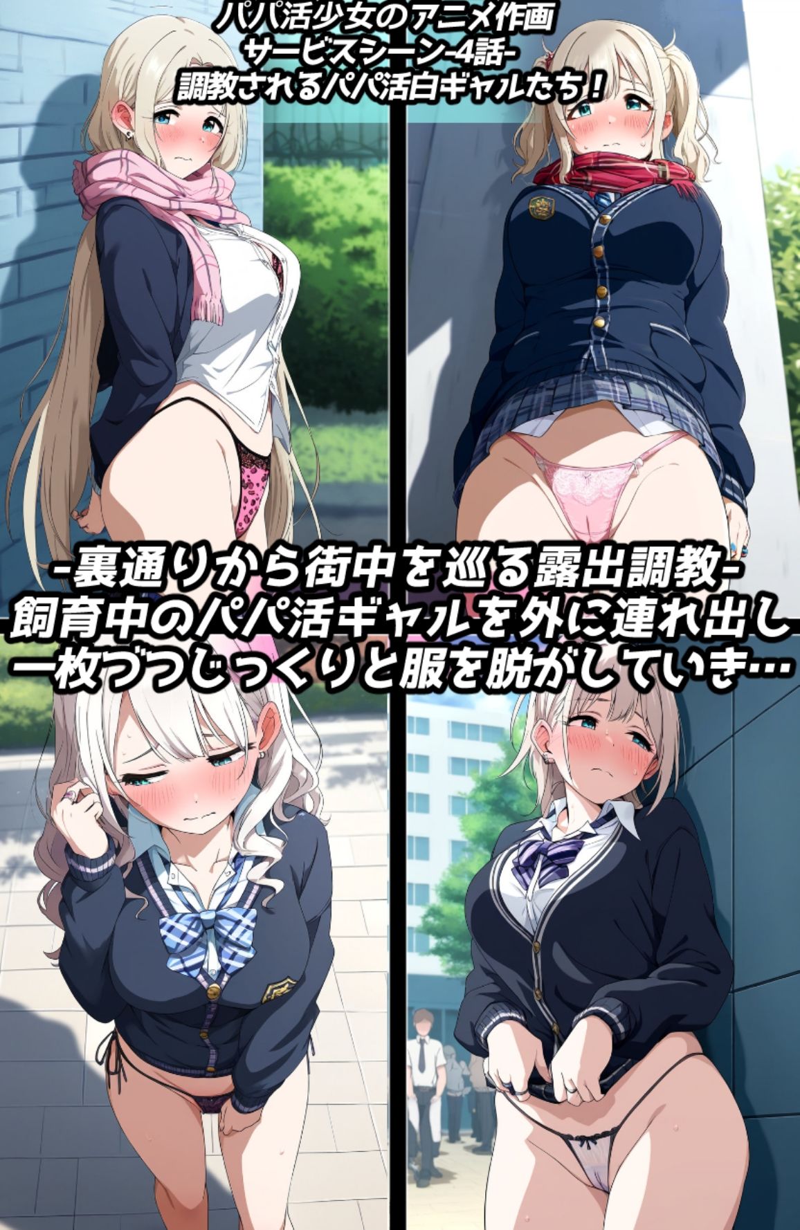 わからせ＆露出調教フェチ特化 2020年代アニメ作画特集 調教されるパパ活白ギャル少女たち その1 -500枚を撮影- サンプル画像1