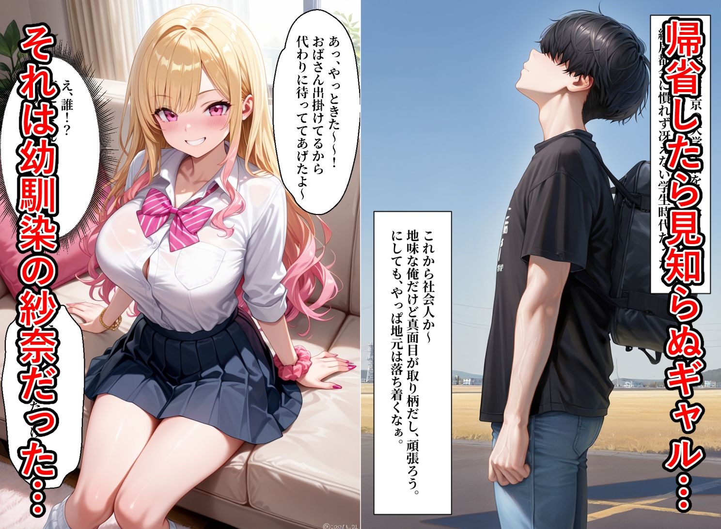 ギャルになった幼馴染が誘惑してくるので処女卒業させてあげた【セリフ付き】 サンプル画像1