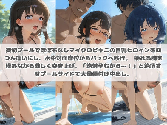 クソかわいい水着巨乳ヒロインを夏休みに孕ませ中出しした記録 負〇ヒロインが多すぎる！ サンプル画像1