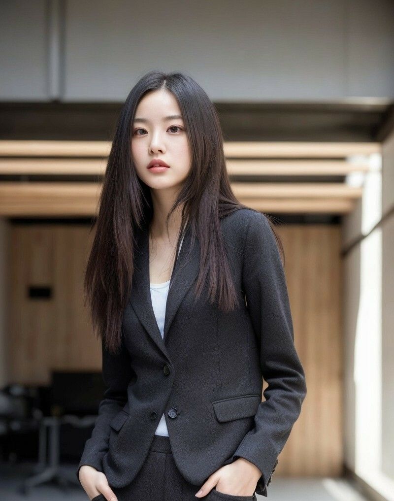 クール秘書シリーズ1  冷たい視線で見下す美人秘書  黒スーツ×無表情で立つ姿が刺さる205枚【AIグラビア写真集】 サンプル画像9