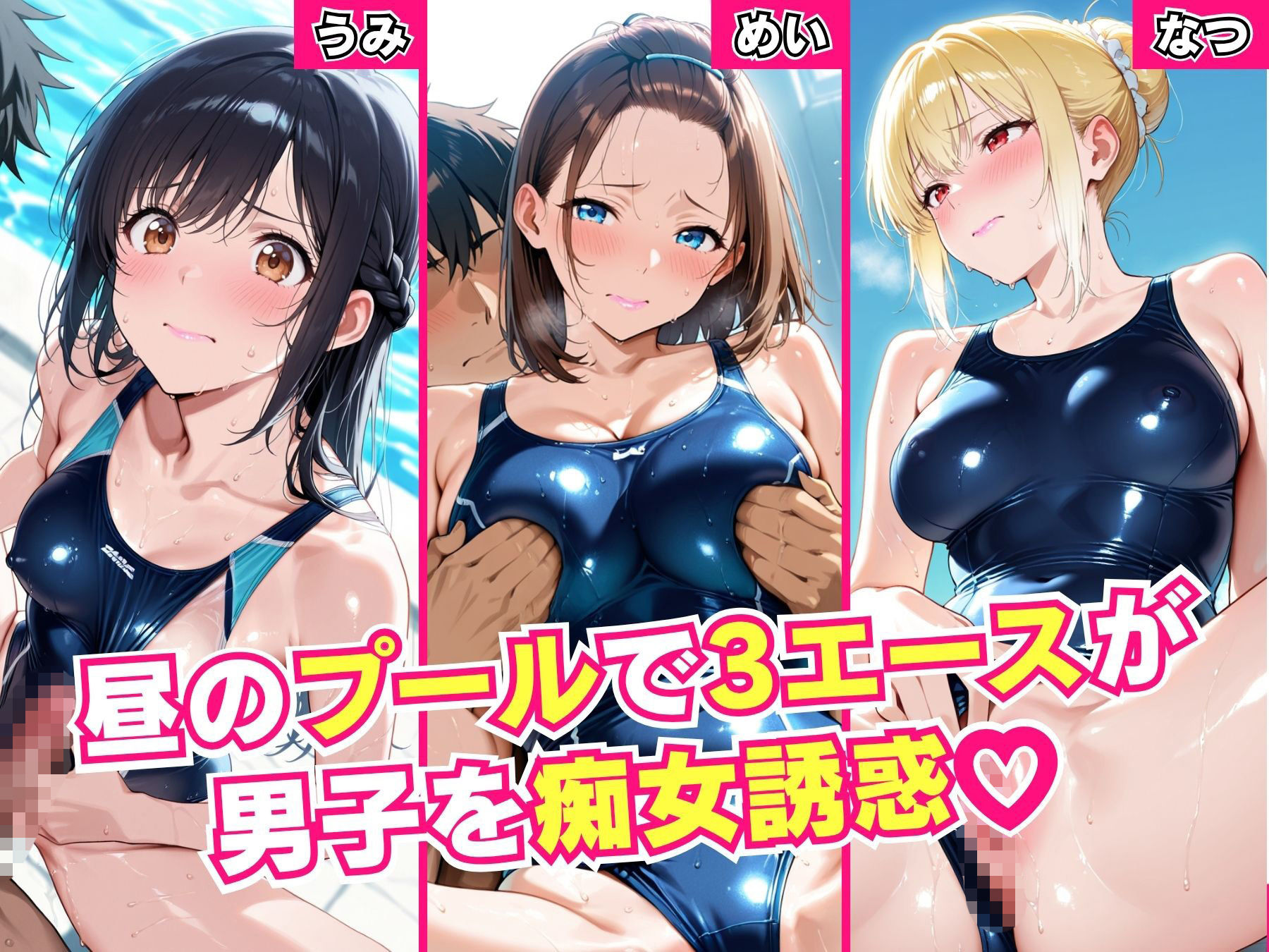 スク水3エースの昼夜竿管理 〜水泳部美少女たちが男子生徒たちを虜にする秘密のプール乱交〜 サンプル画像1