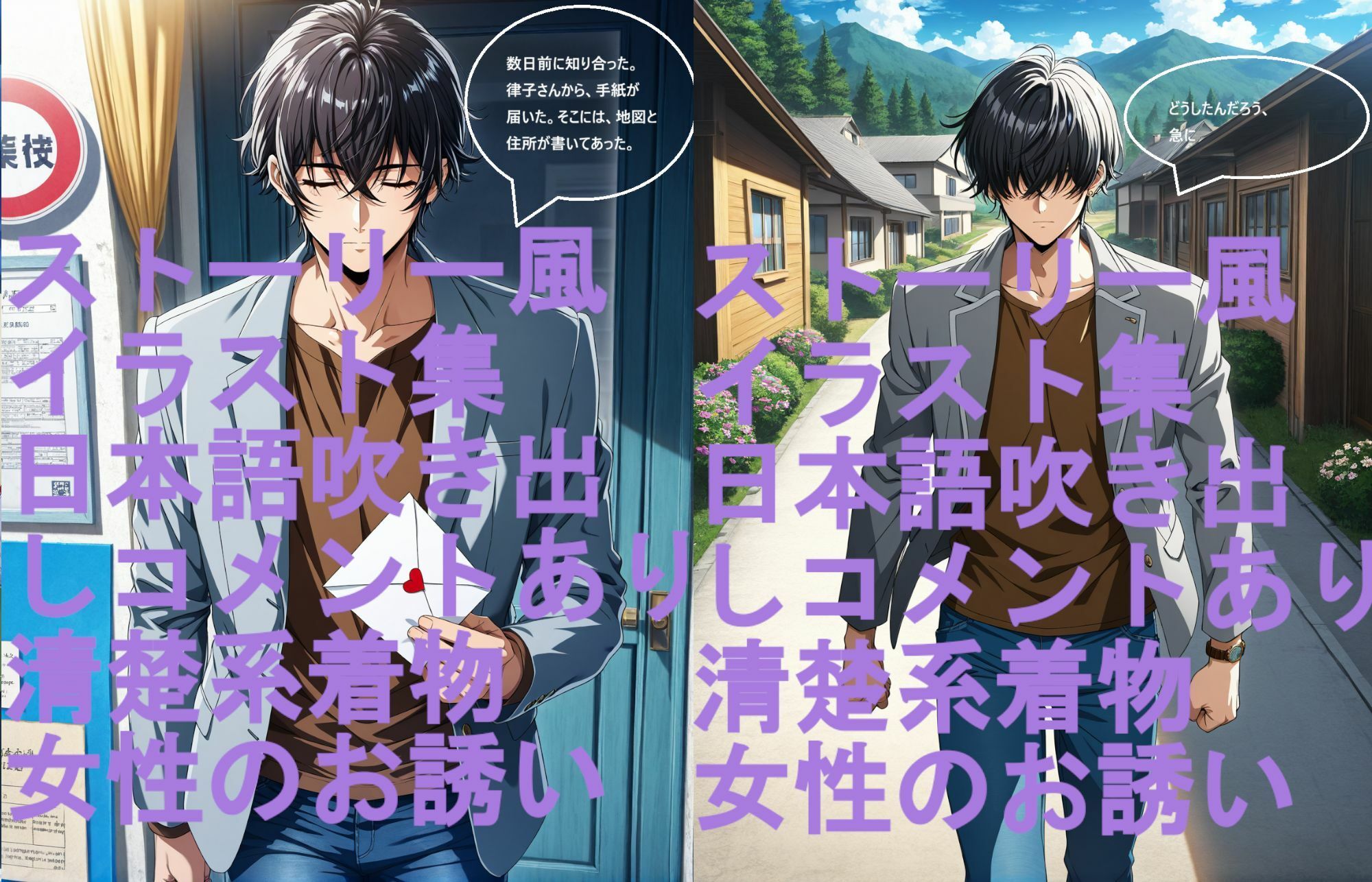 ストーリー風、イラスト集。日本語、吹き出しコメントあり。清楚系着物女性のお誘い。 サンプル画像1