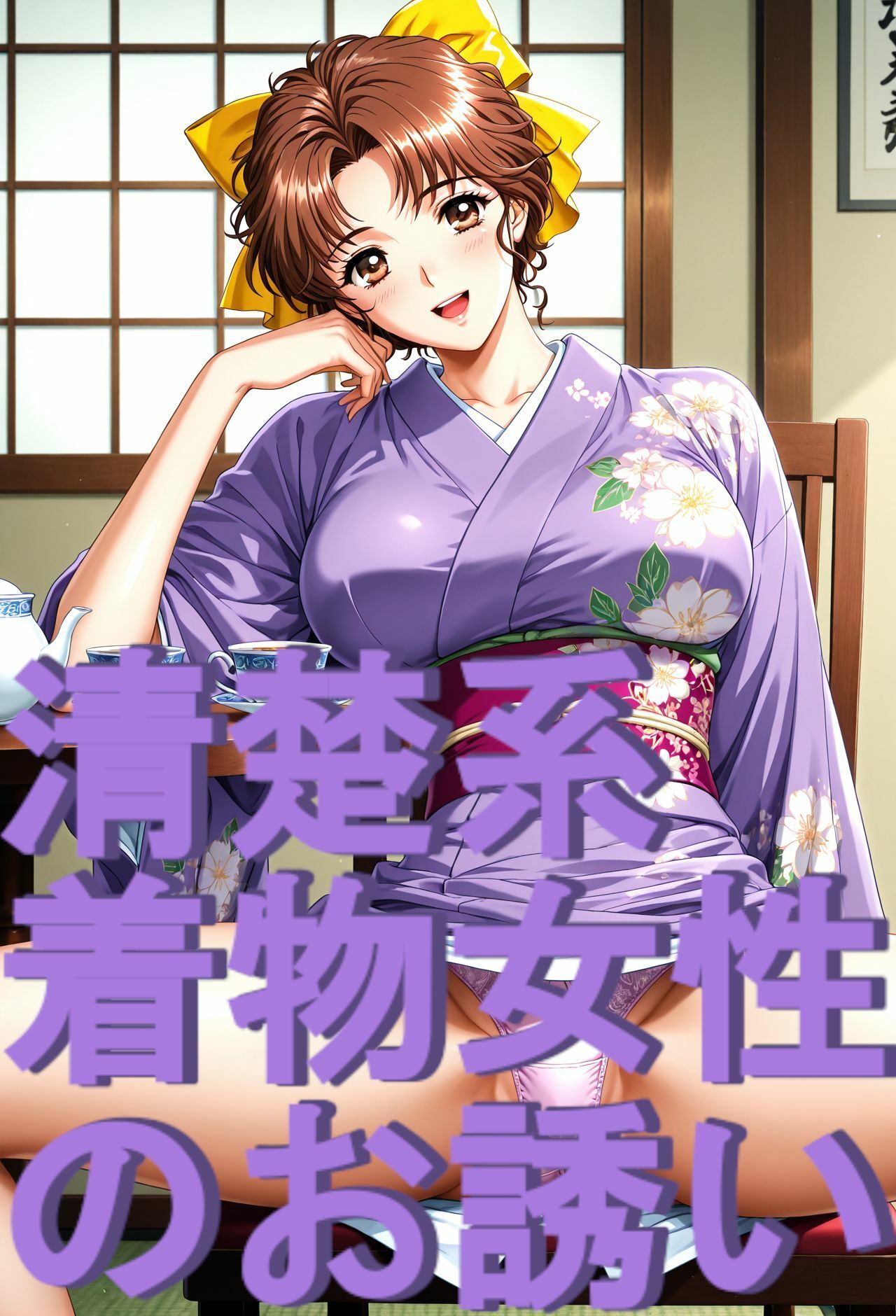 ストーリー風、イラスト集。日本語、吹き出しコメントあり。清楚系着物女性のお誘い。 サンプル画像8