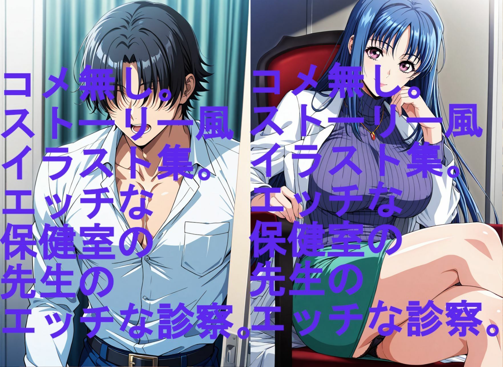 ストーリー風イラスト集。保健室の先生のエッチな診察 サンプル画像1