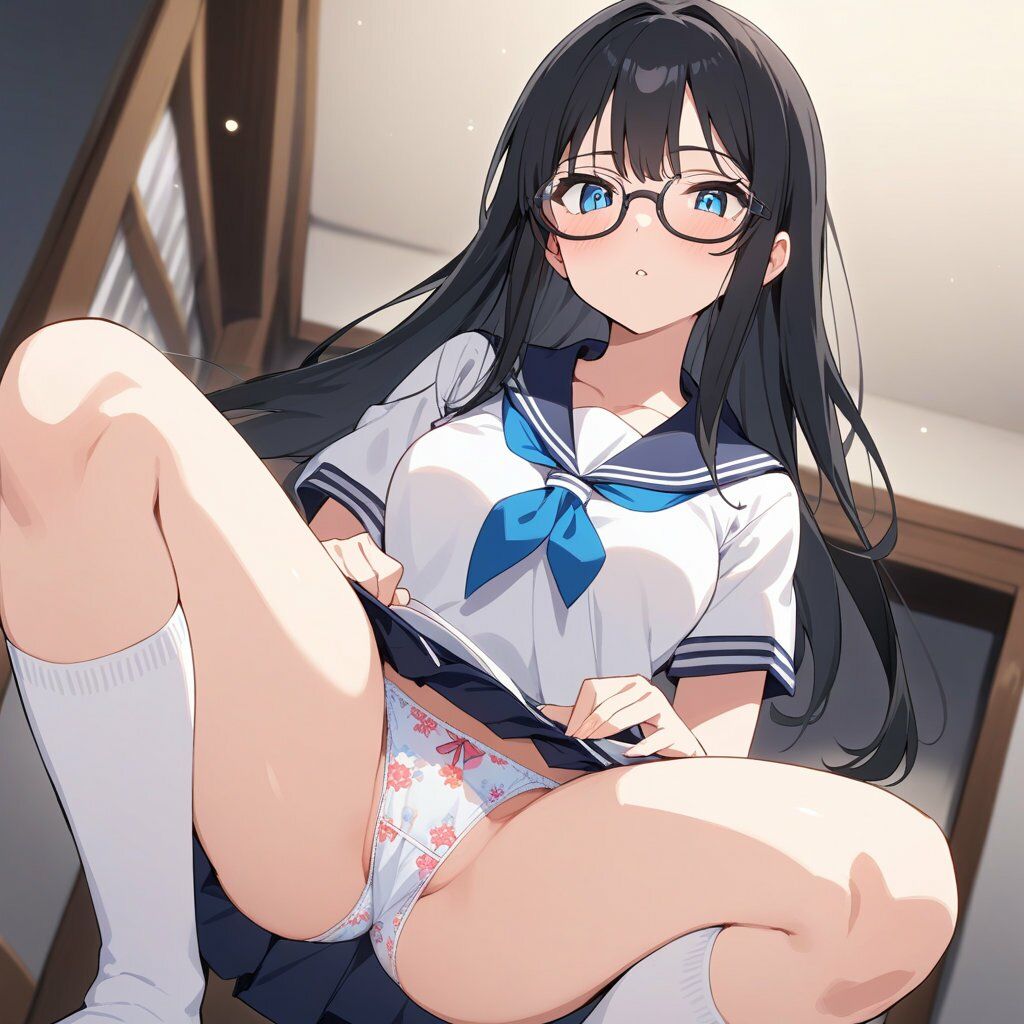 セーラー服でしゃがみ＆またがりでパンチラ サンプル画像2