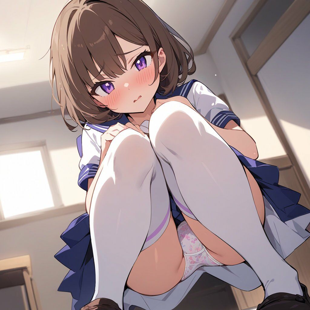 セーラー服でしゃがみ＆またがりでパンチラ サンプル画像4