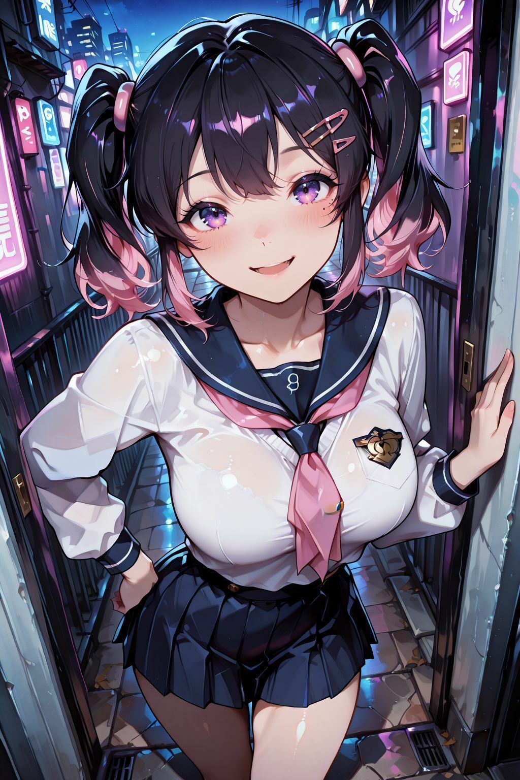 セーラー服の巨乳美少女とオジサンの雨宿りから始まるラブホテル中出し性活 サンプル画像1