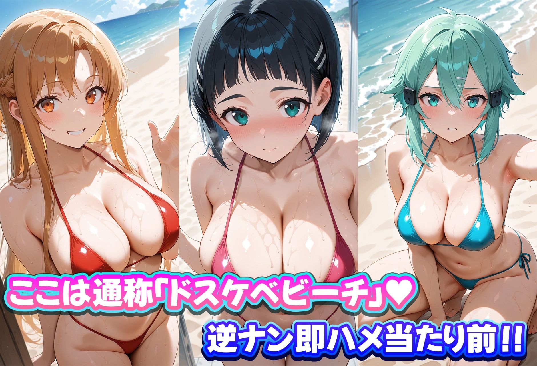 ドスケベビーチは逆ナン注意！！  ビッチなヒロイン達と即ハメハーレム！  SAO編 サンプル画像1