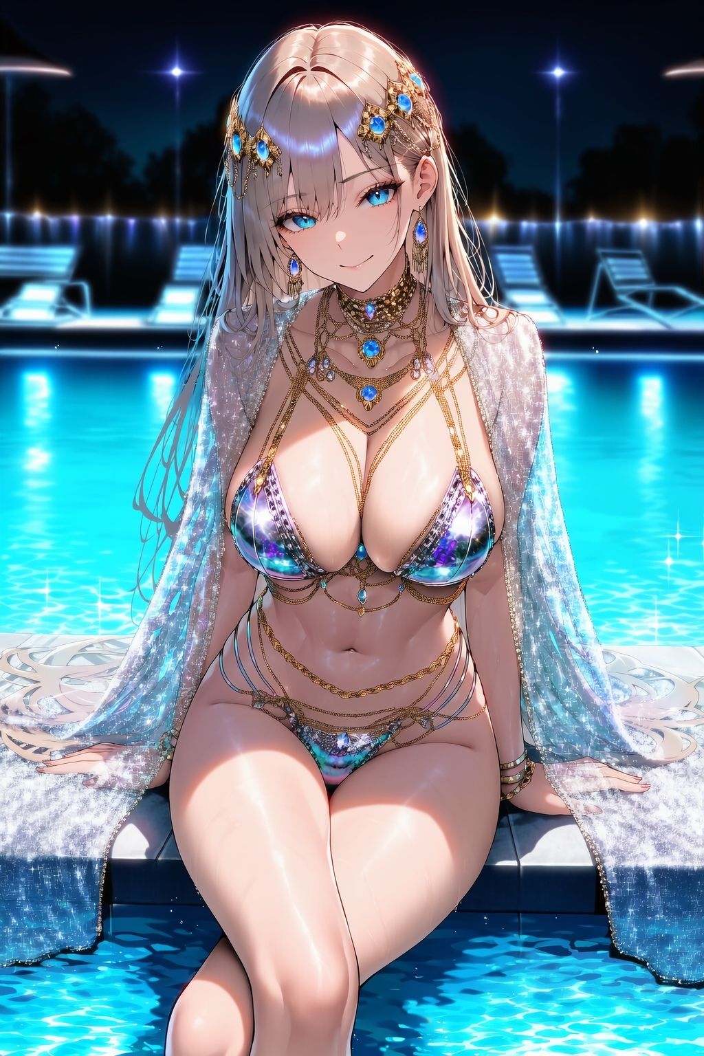 ドスケベ水着でナイトプールに来た姫が即生ハメされてアヘ顔晒すまで サンプル画像1