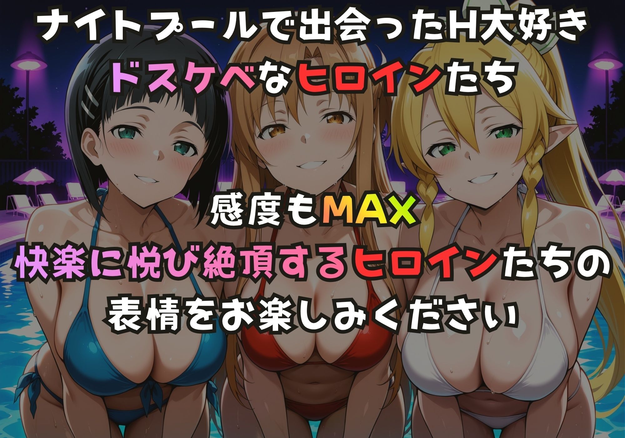 ナイトプールでガンギマるドスケベヒロイン ス〇ハ＆ア〇ナ＆リ〇ファ サンプル画像1