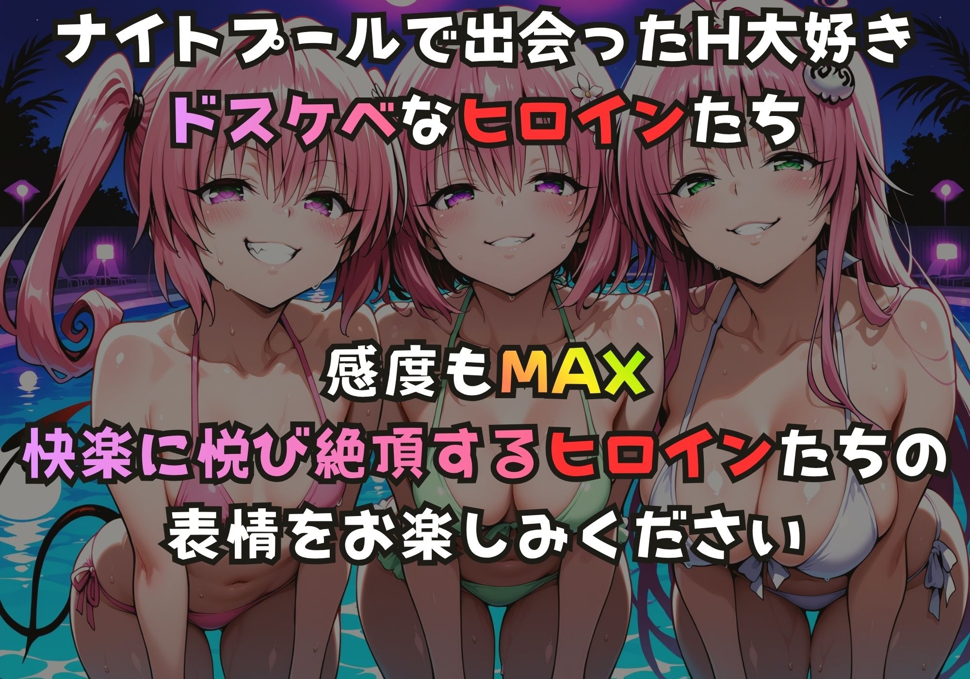 ナイトプールでガンギマるドスケベヒロイン ナ〇＆モ〇＆ラ〇 サンプル画像1