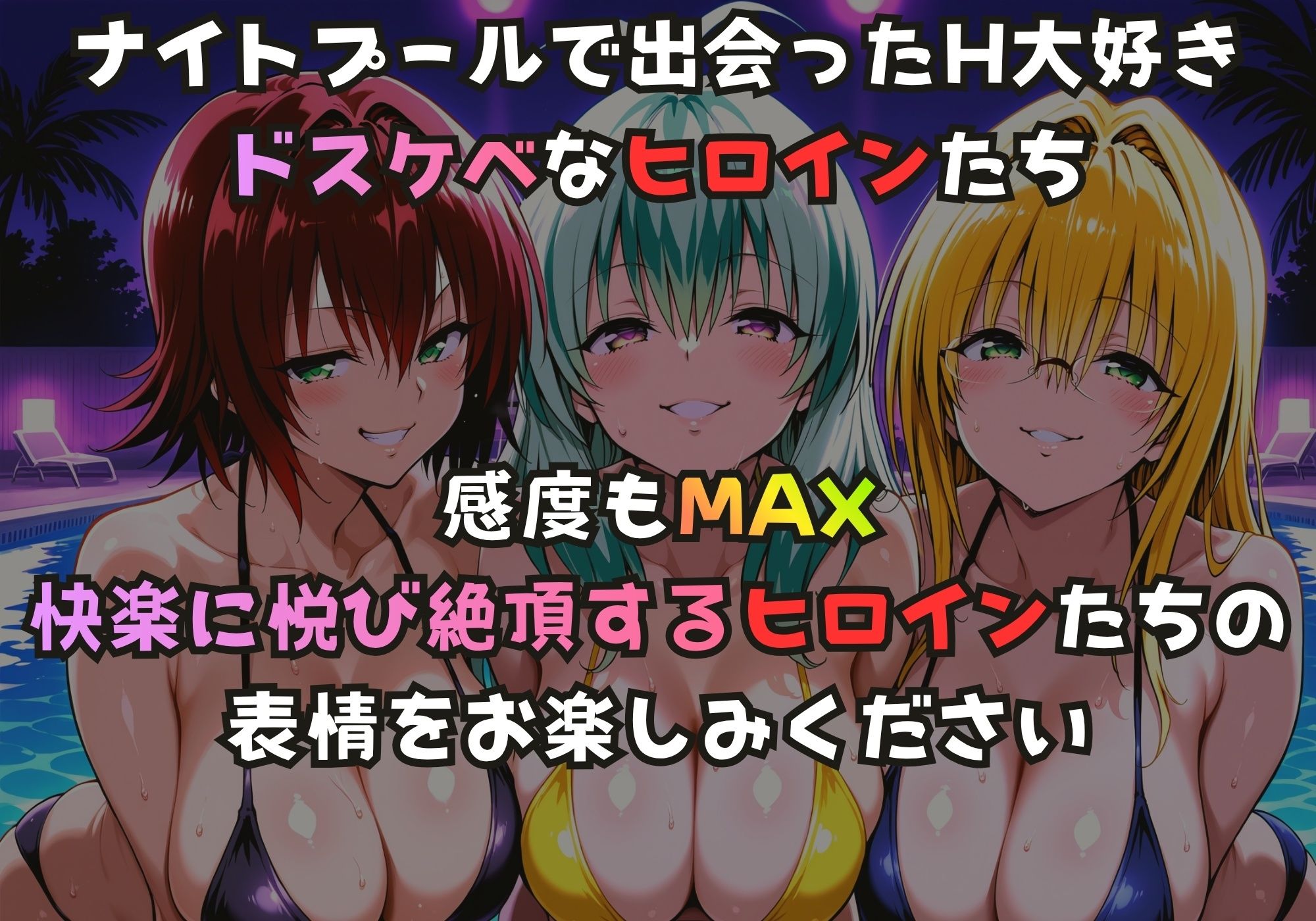 ナイトプールでガンギマるドスケベヒロイン 御門〇子＆ル〇＆ティア〇ユ サンプル画像1