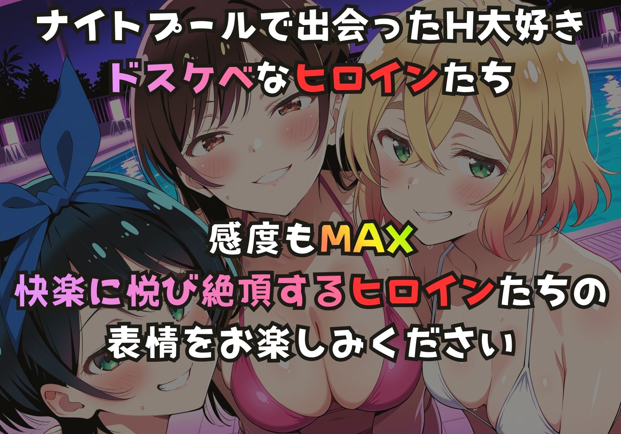 ナイトプールでガンギマるドスケベヒロイン 更科〇夏＆水原〇鶴＆七海〇美 サンプル画像1