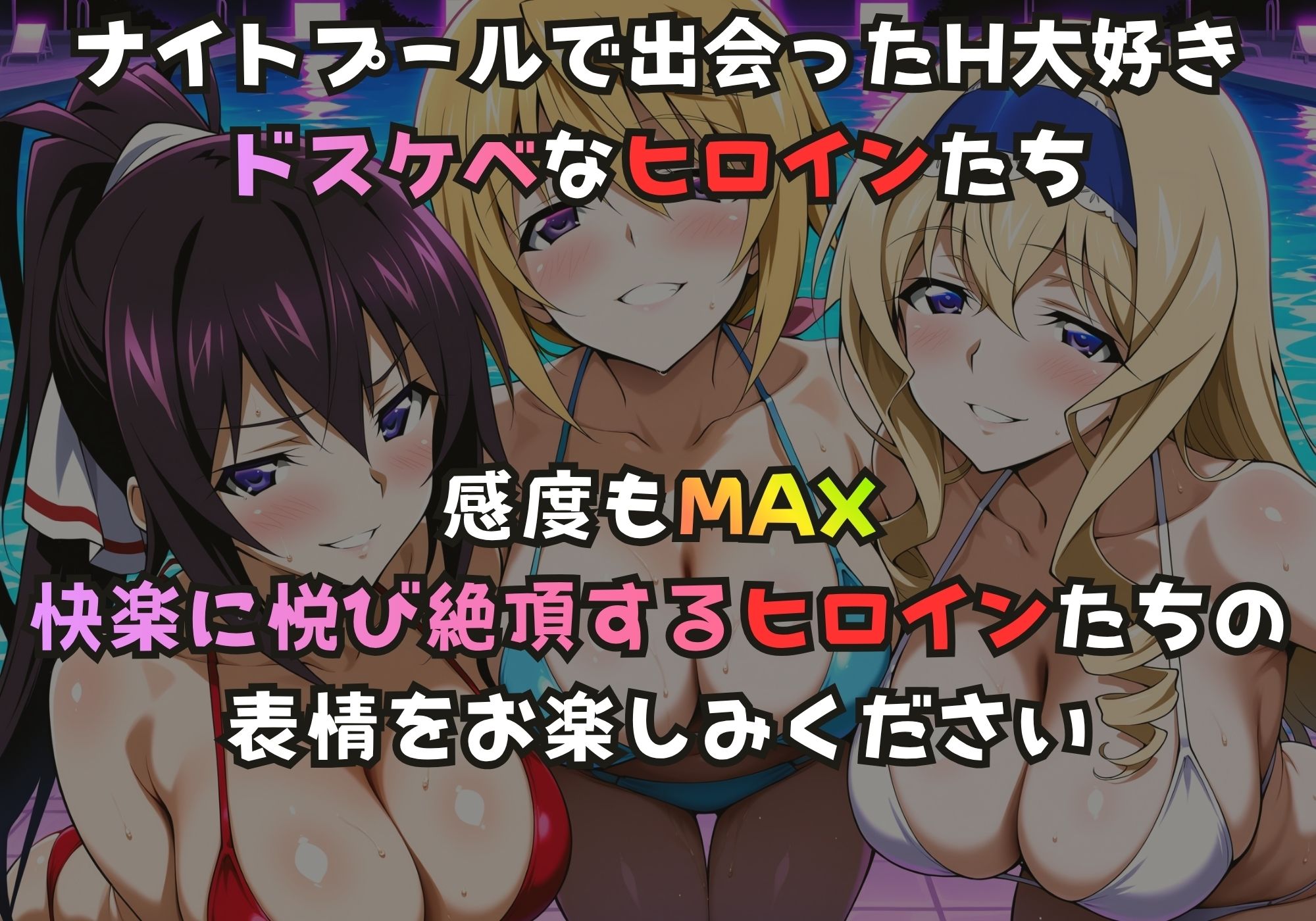ナイトプールでガンギマるドスケベヒロイン 篠ノ〇箒＆シャル〇ット＆セシ〇ア サンプル画像1
