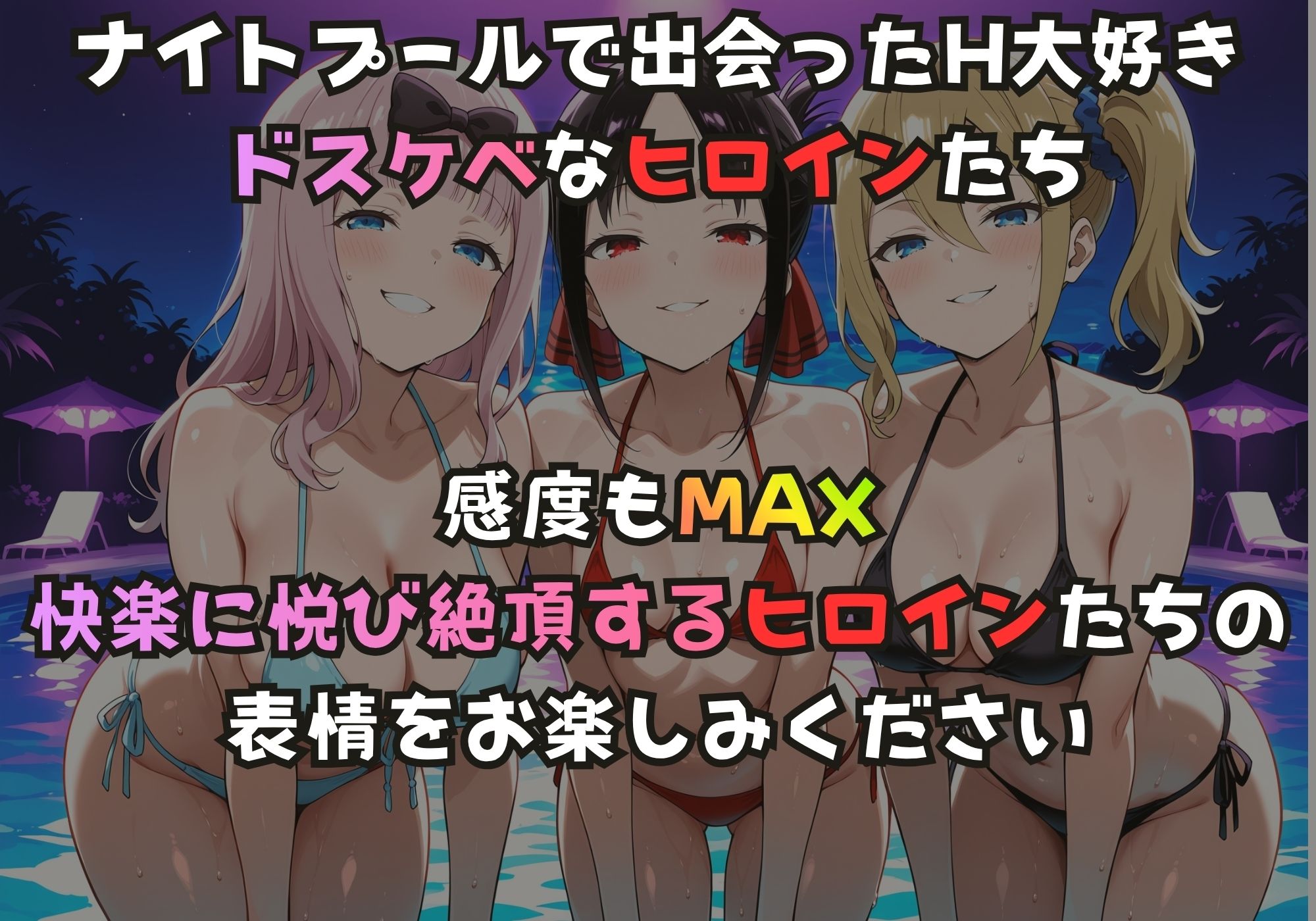 ナイトプールでガンギマるドスケベヒロイン 藤原〇花＆四宮か〇や＆早〇愛 サンプル画像1