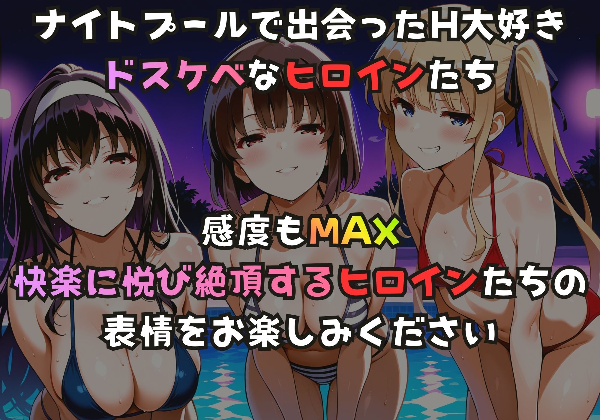 ナイトプールでガンギマるドスケベヒロイン 霞ヶ丘〇羽＆加藤〇＆澤村・スペンサー・英〇々 サンプル画像1