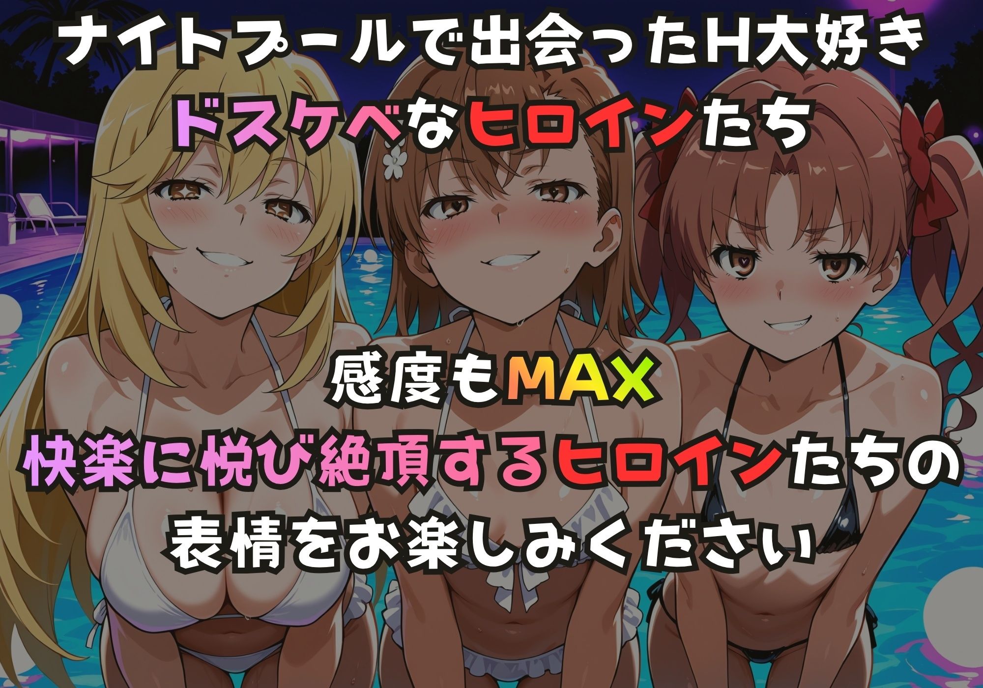 ナイトプールでガンギマるドスケベヒロイン食蜂〇折＆御坂〇琴＆白井〇子 サンプル画像1