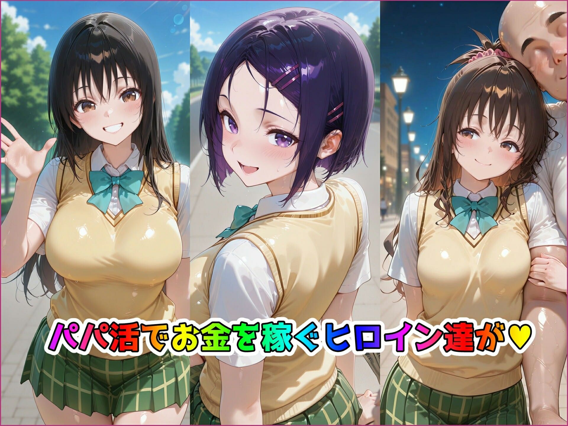 パパ活ヒロインと膣内射精えっちする話  とらぶ〇の三人編  古〇川唯＆西連寺〇菜＆結城〇柑 サンプル画像2
